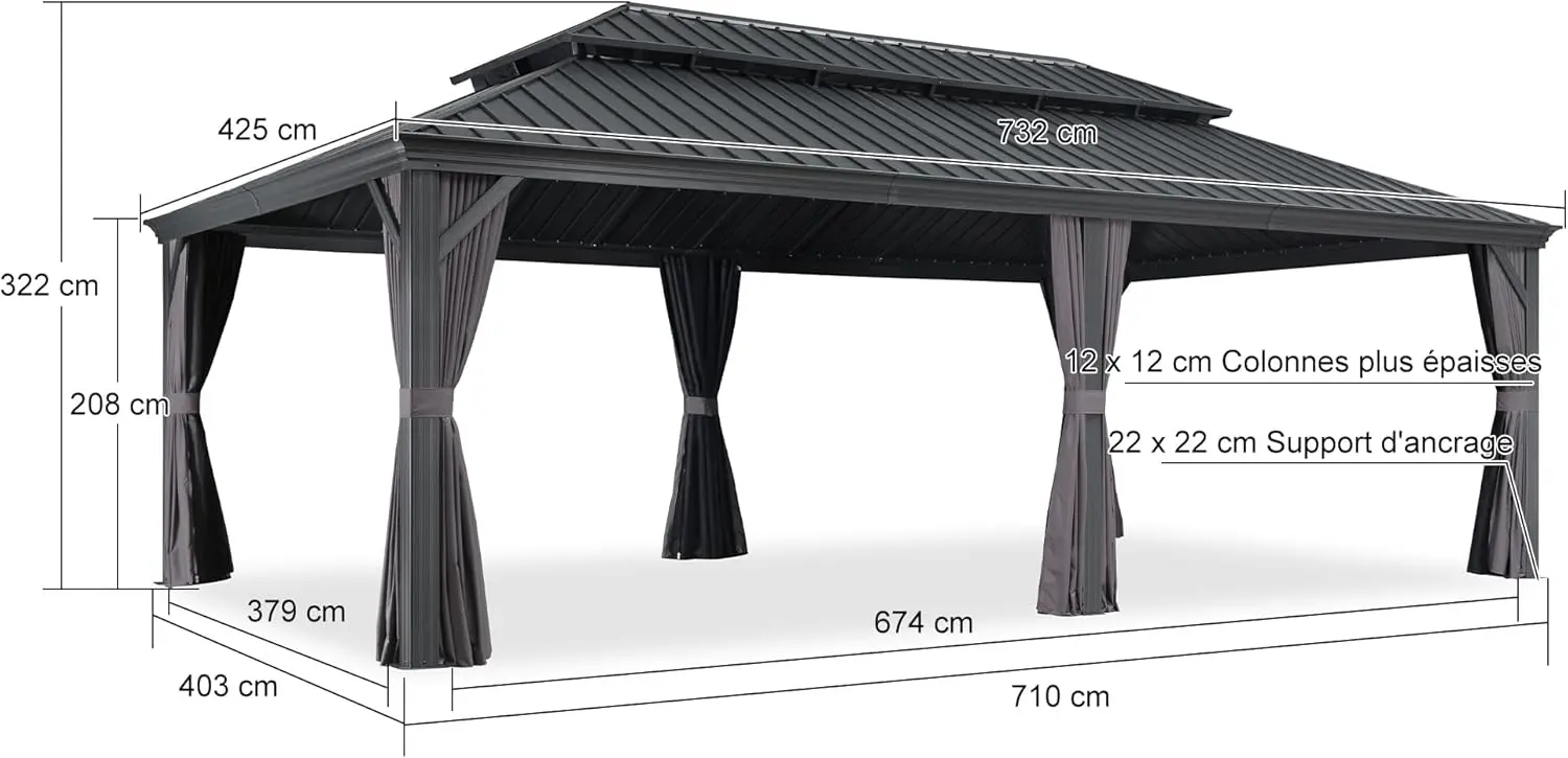 Pergola en aluminium gris 7,32 x 4,25 m vue 4