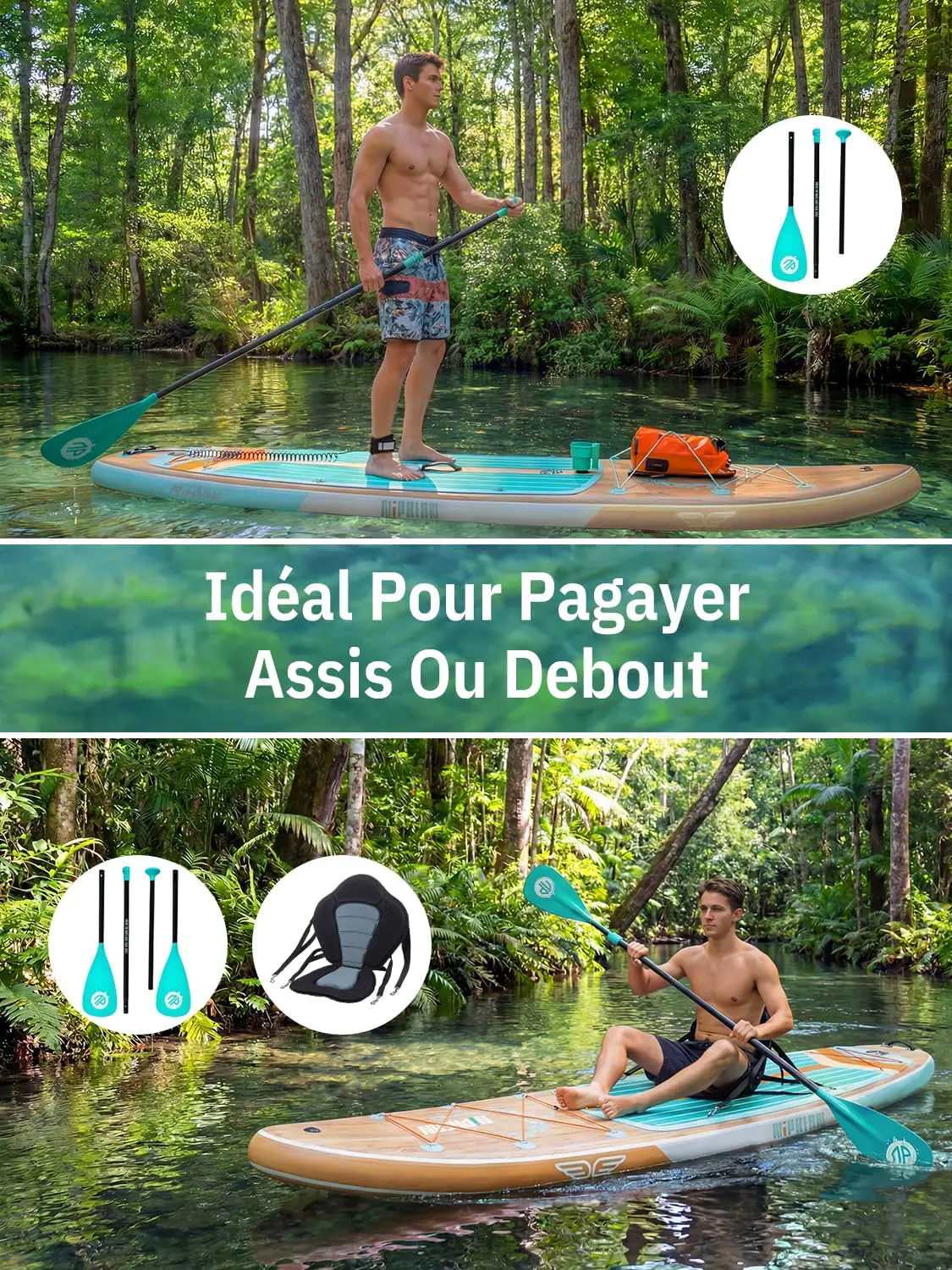 Paddle gonflable 2 places beige 83X15cm vue 7
