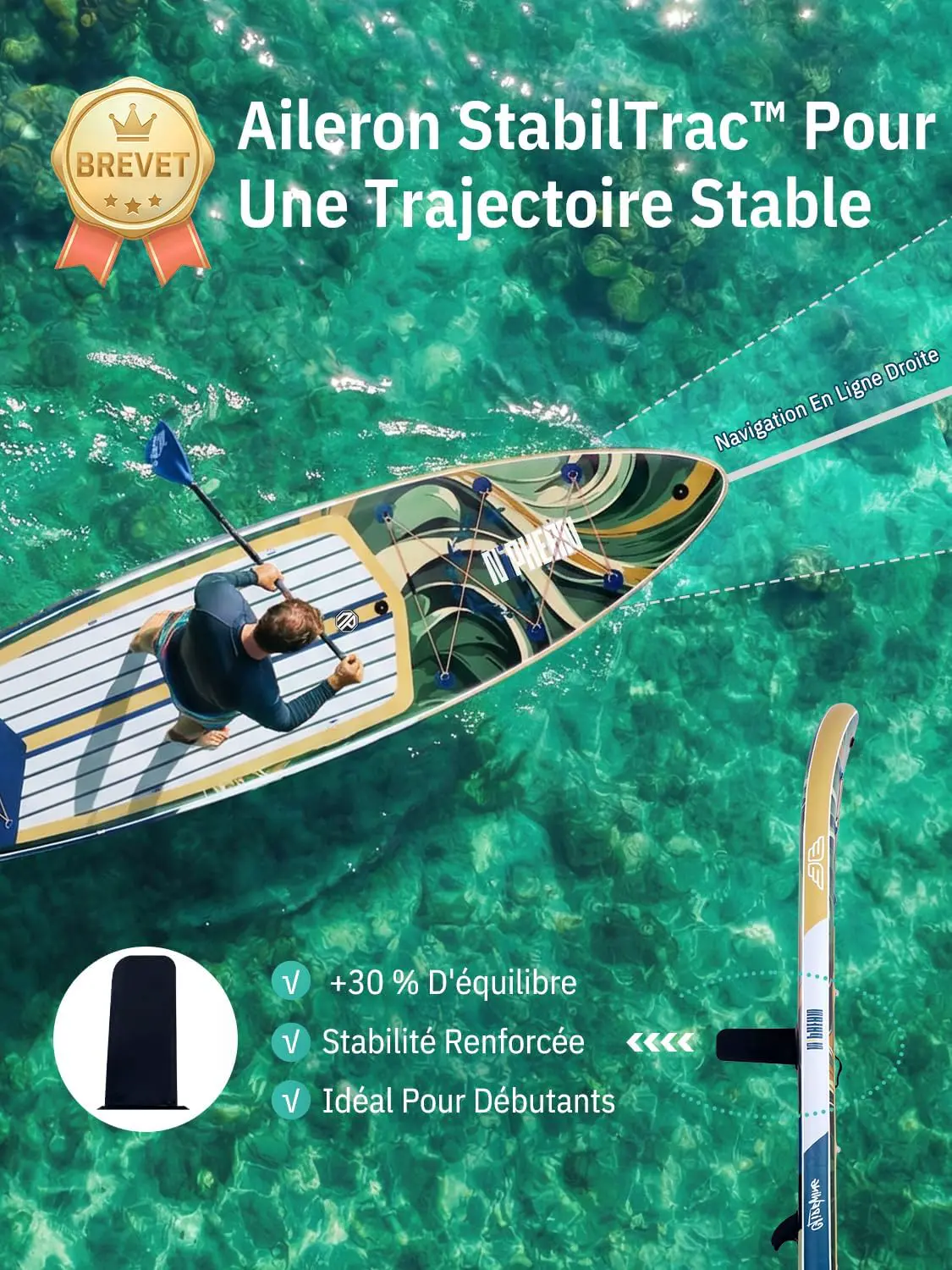 Paddle gonflable 2 places vert 83X15cm vue 4