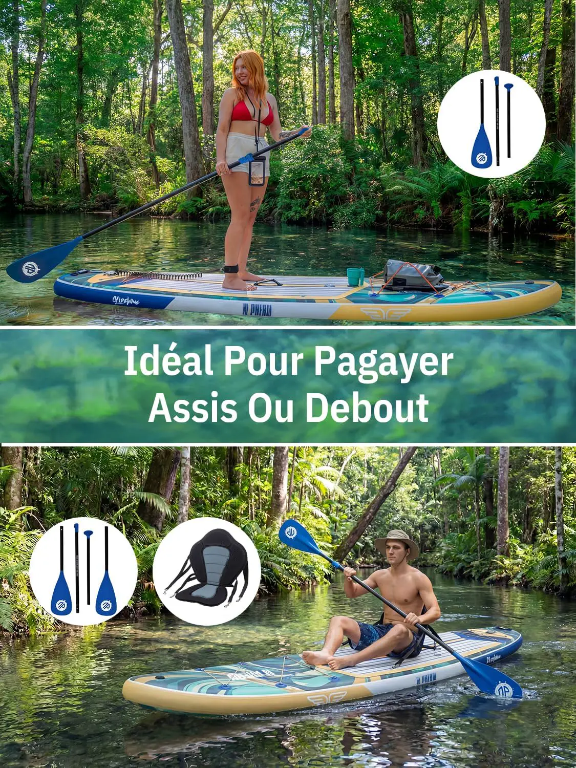 Paddle gonflable 2 places vert 83X15cm vue 7