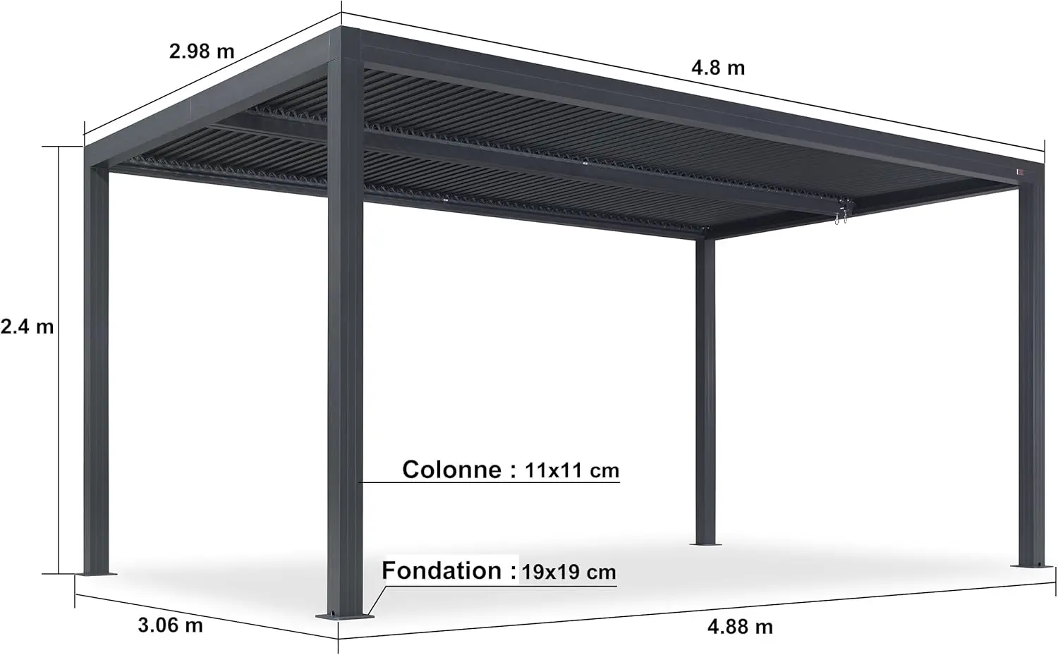 Pergola en aluminium gris 4,8 x 3 m vue 6