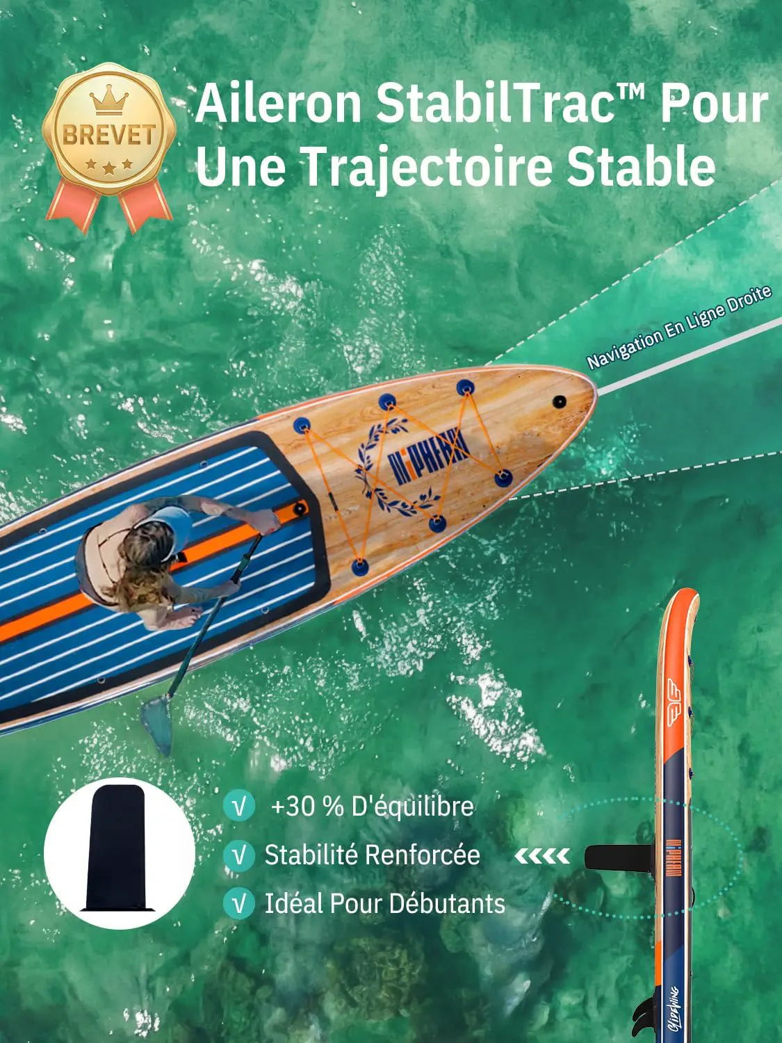 Paddle gonflable 2 places beige 83X15cm vue 4