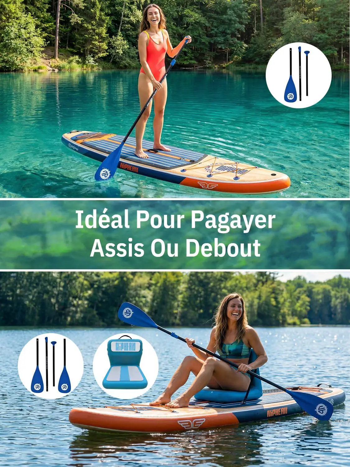 Paddle gonflable 2 places beige 83X15cm vue 7