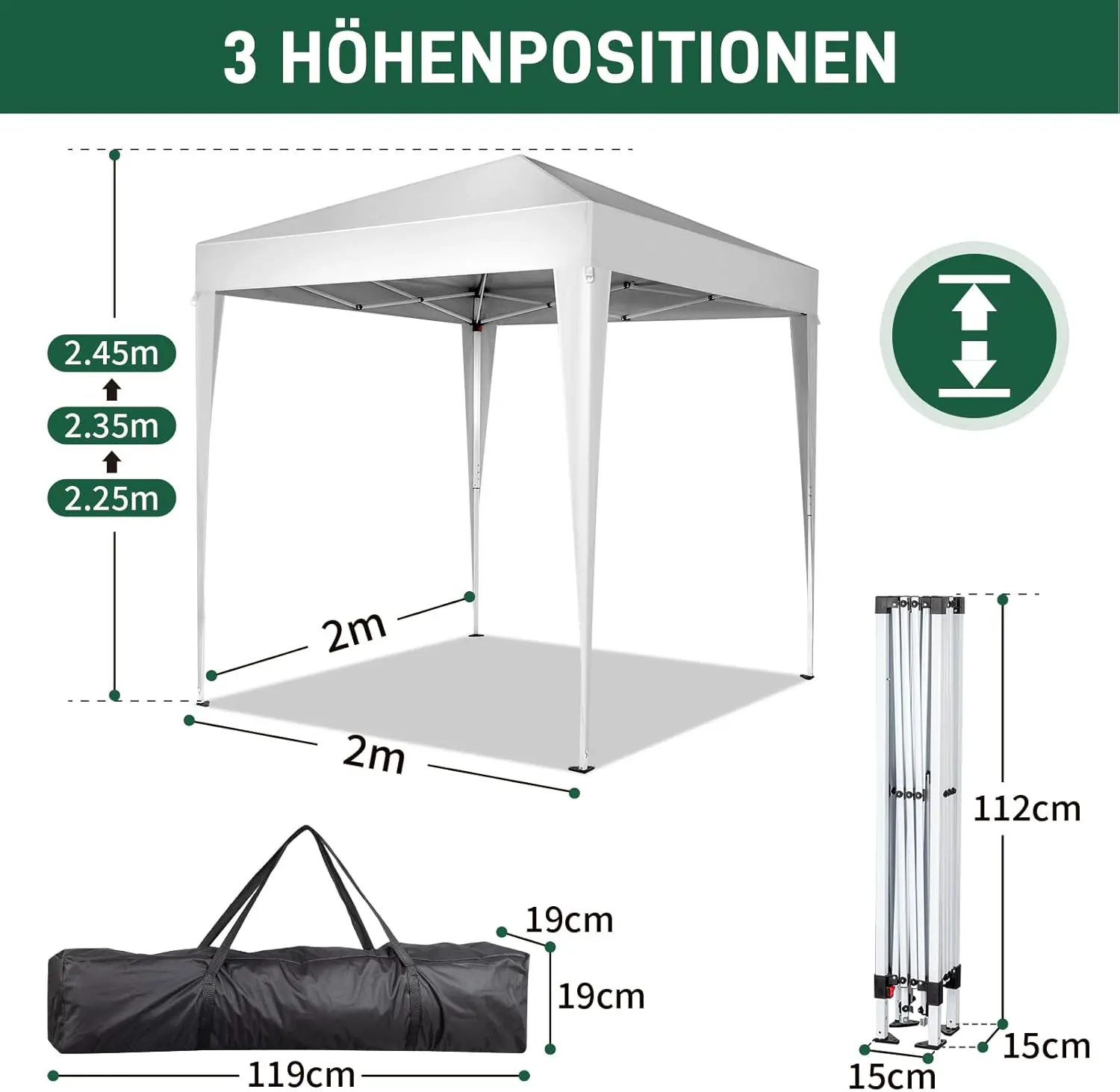 Tonnelle en acier blanc 2x2m vue 3