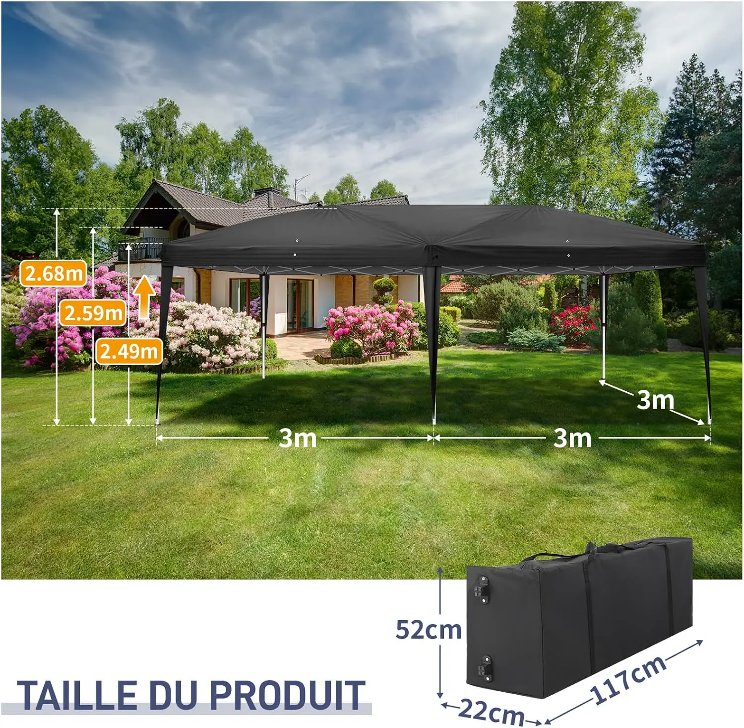 Tonnelle en métal noir 3 x 6 m vue 2