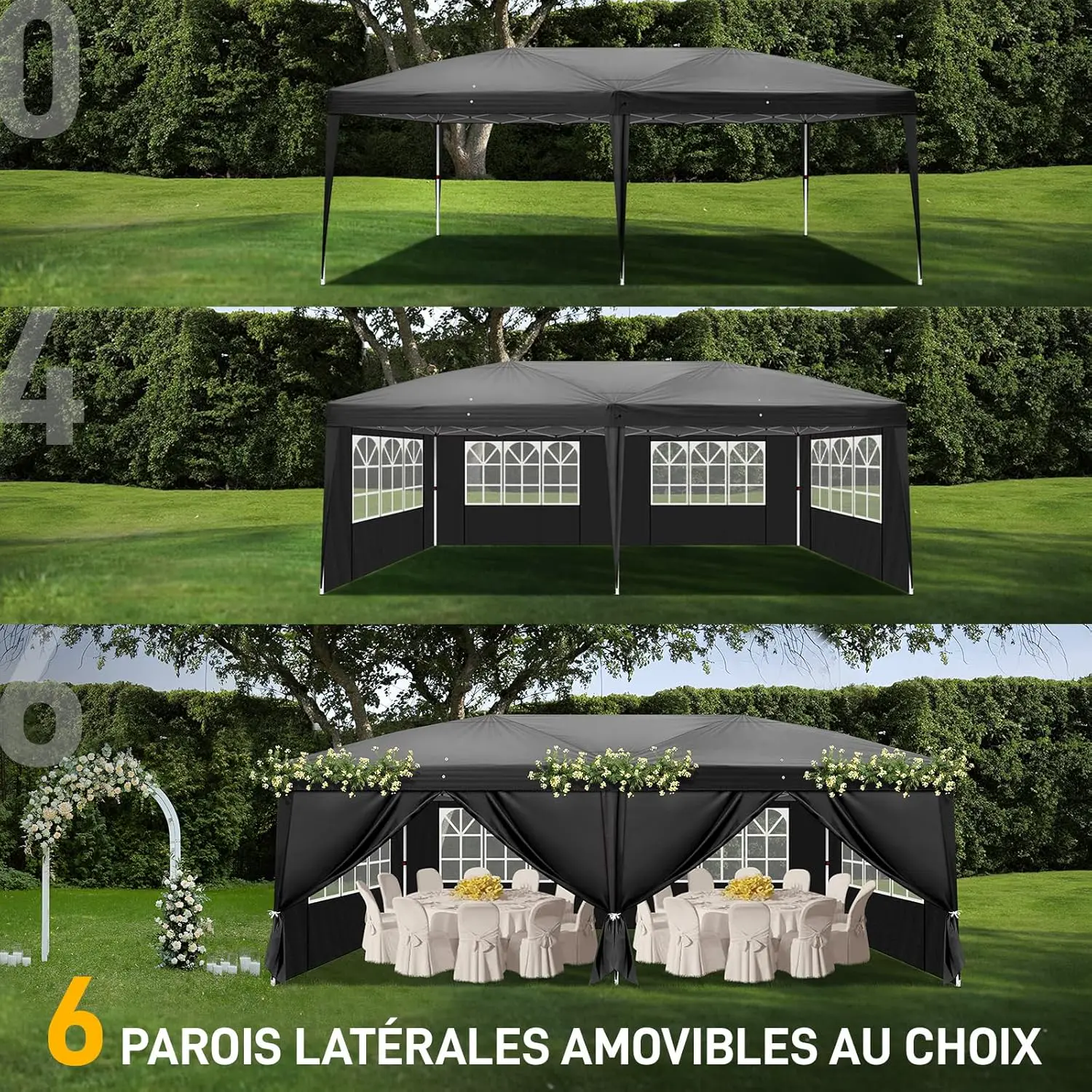 Tonnelle en métal noir 3 x 6 m vue 5