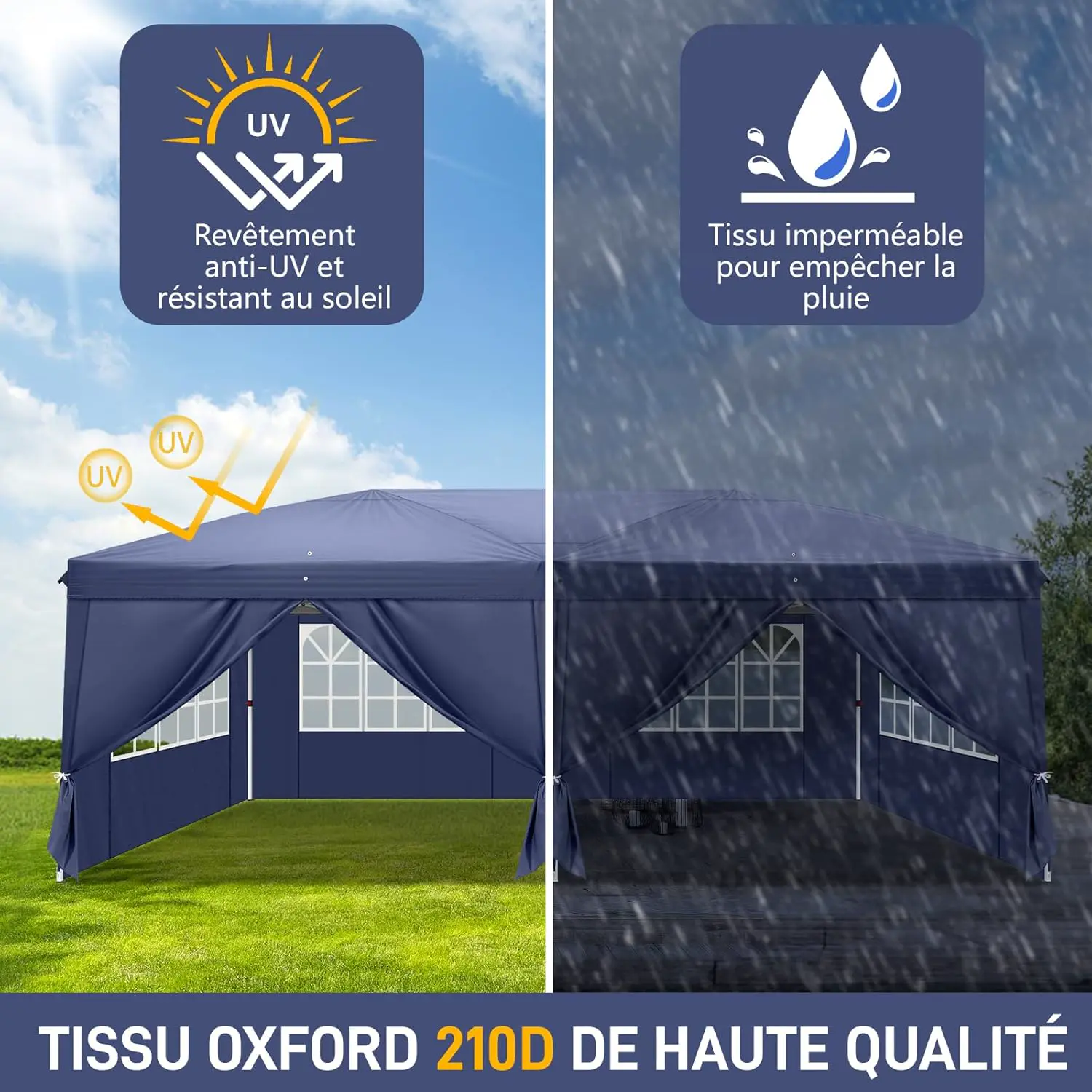 Tonnelle en acier bleu 3 x 6 m vue 2