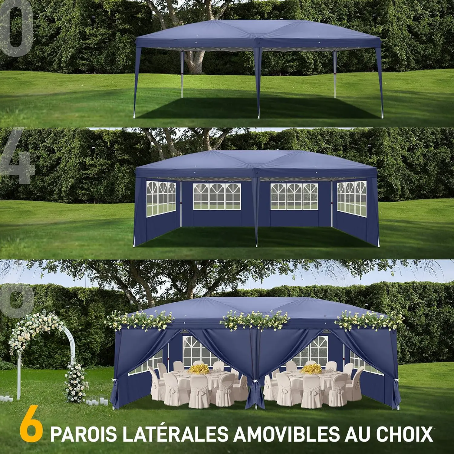 Tonnelle en acier bleu 3 x 6 m vue 3