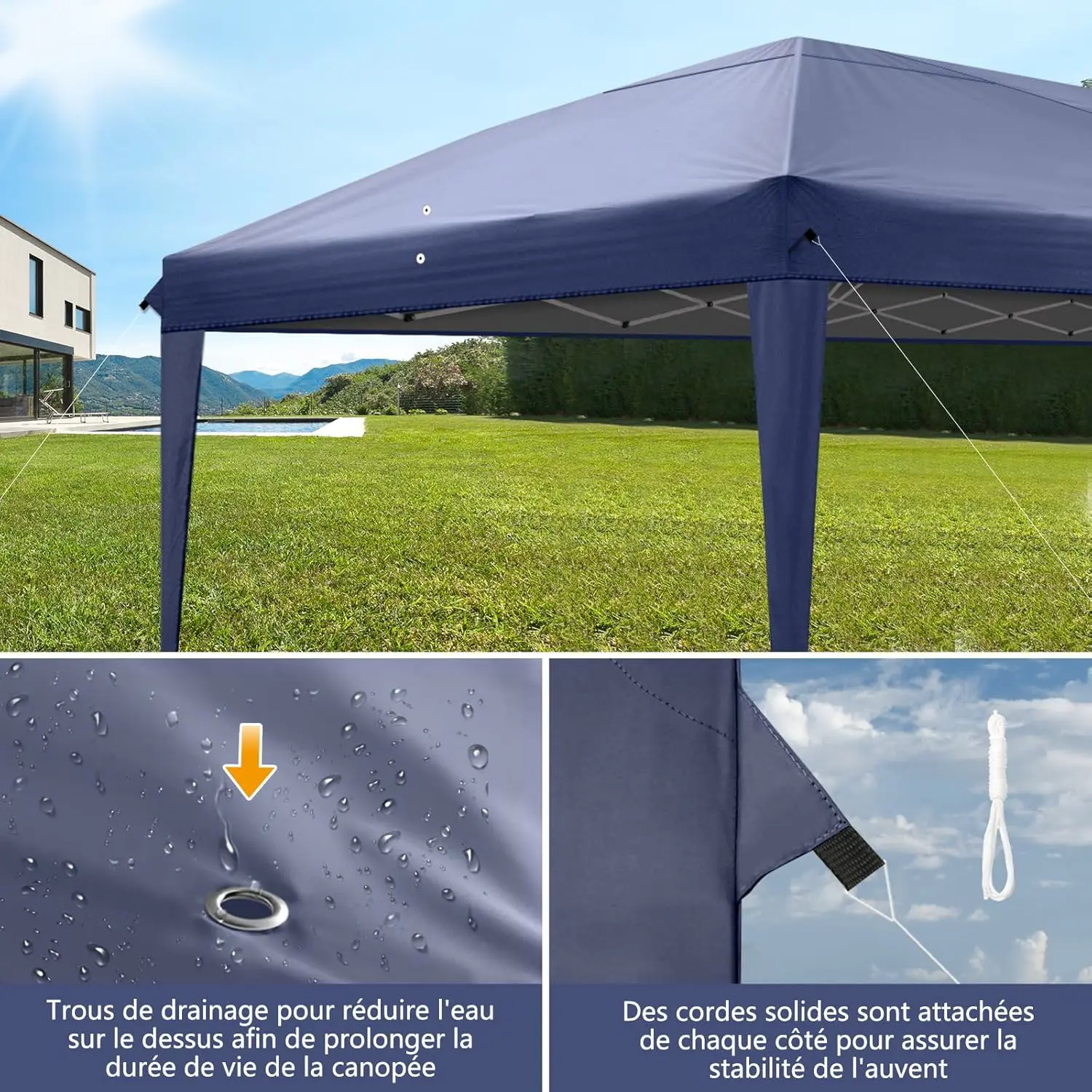 Tonnelle en acier bleu 3 x 6 m vue 6