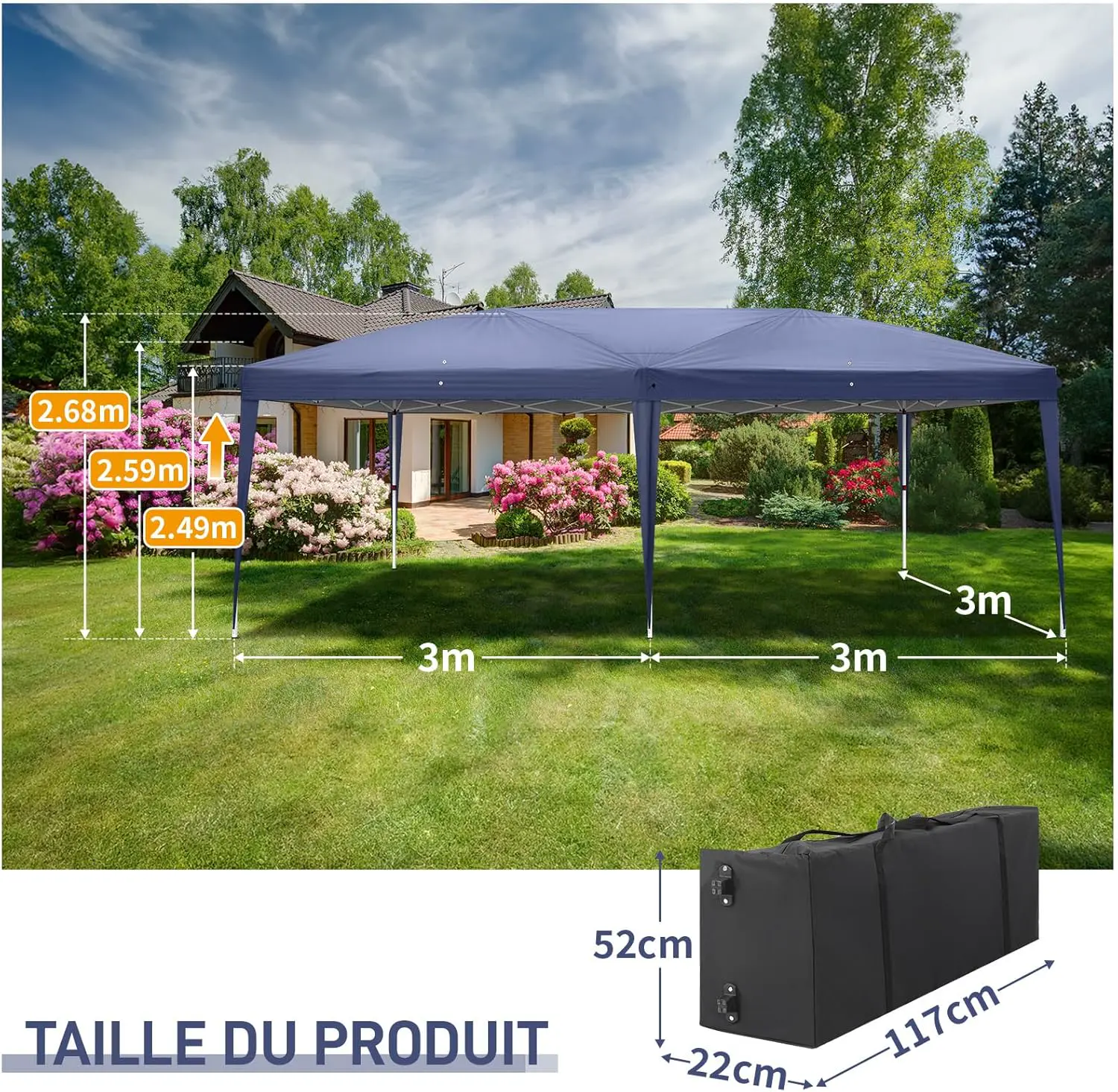 Tonnelle en acier bleu 3 x 6 m vue 7