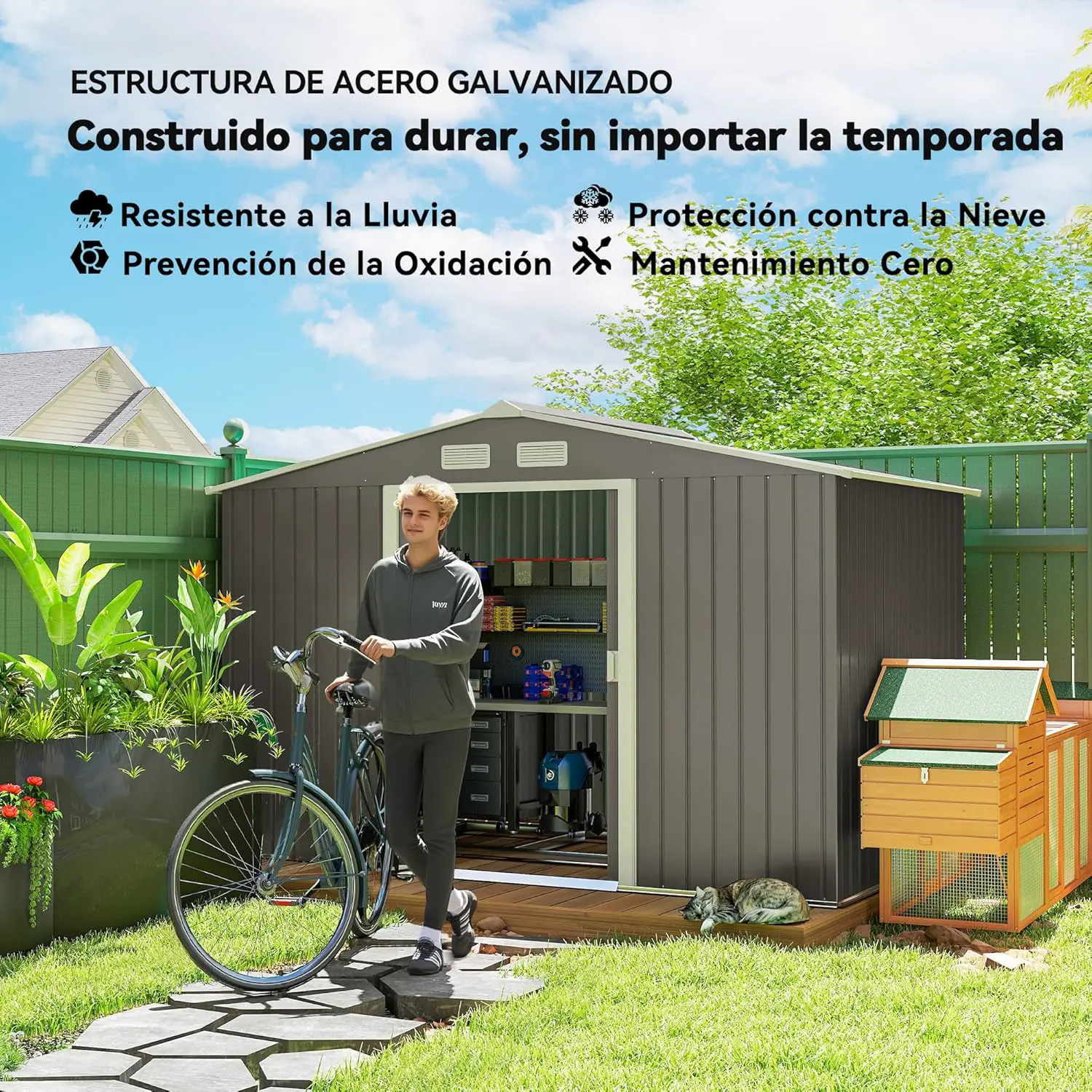 Abri de jardin en métal en acier gris 5,4 m² vue 3