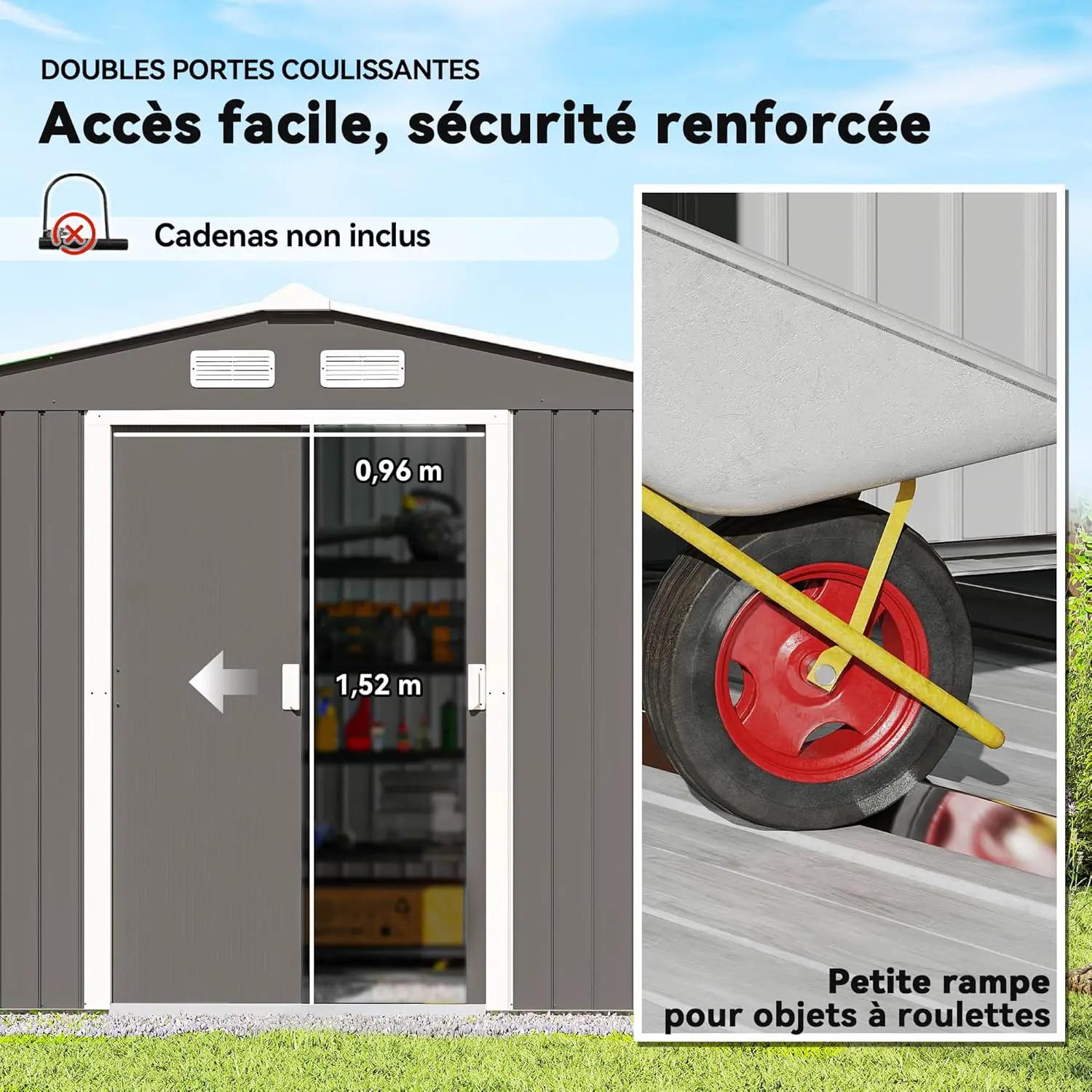 Abri de jardin en métal en acier gris 5,4 m² vue 4