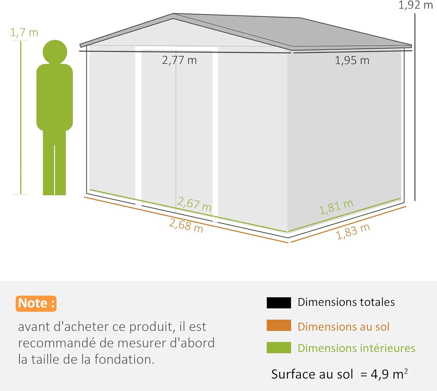 Abri de jardin en métal en acier gris 5,4 m² vue 7