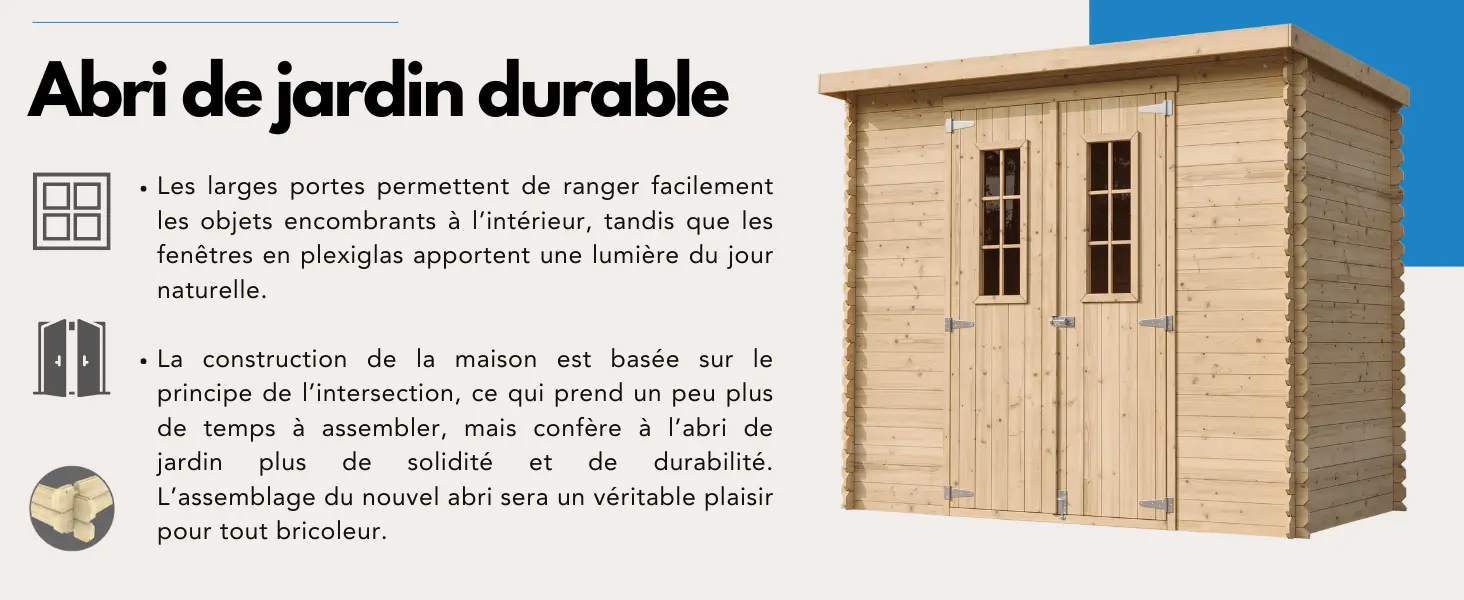 Abri de jardin en bois en bois gris 2,63 m² — contenu détaillé 2