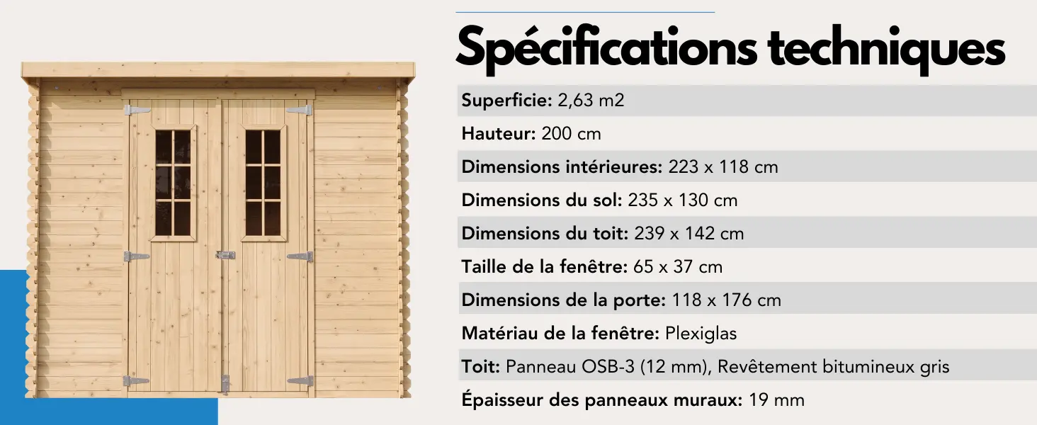 Abri de jardin en bois en bois gris 2,63 m² — contenu détaillé 3