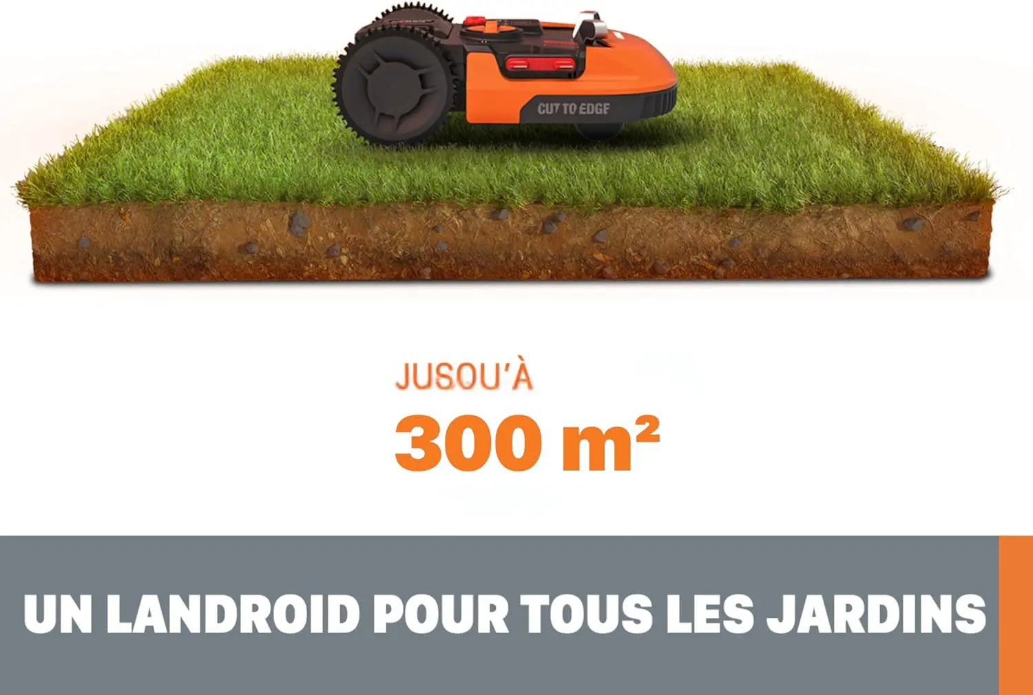 Robot tondeuse orange 300 m² vue 3