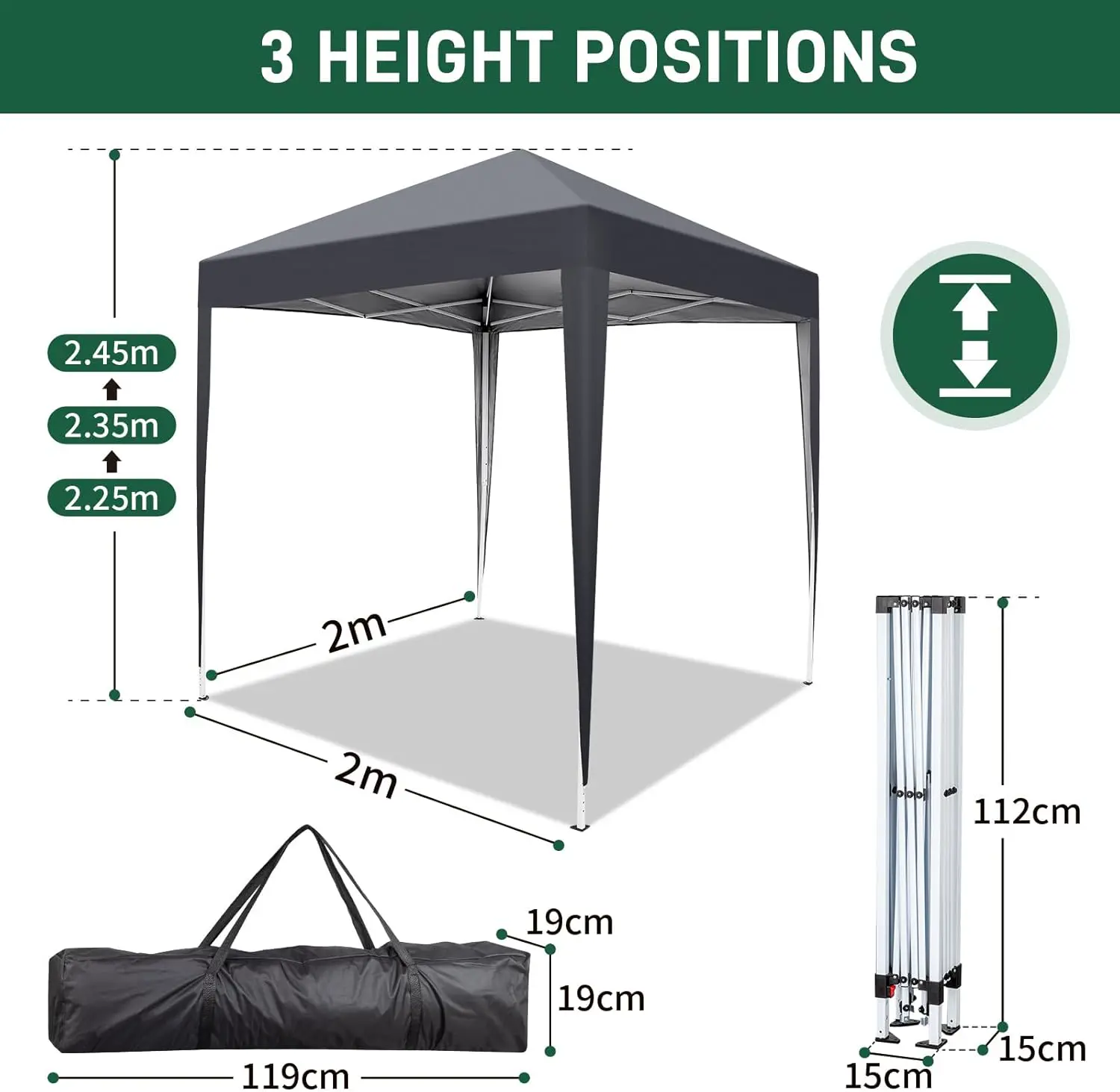 Tonnelle en acier gris 2x2m vue 7
