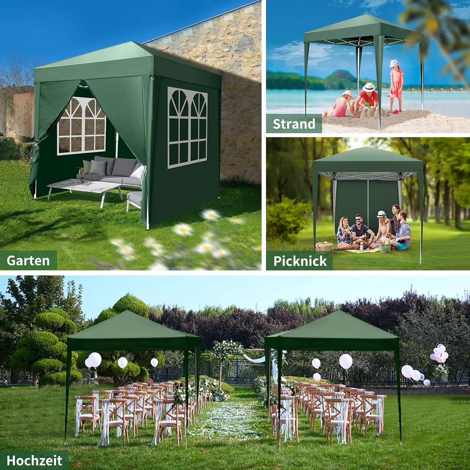 Tonnelle en acier vert 2x2m vue 2