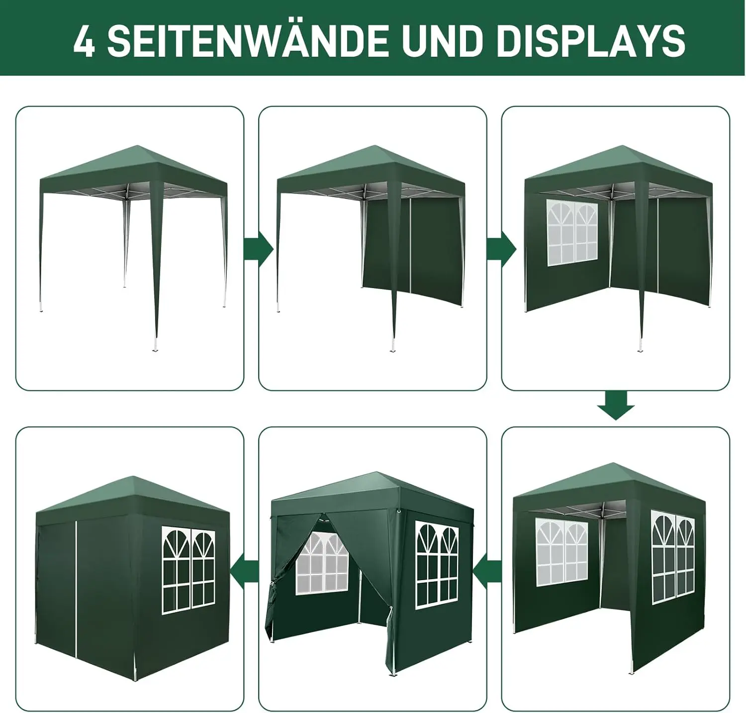 Tonnelle en acier vert 2x2m vue 4
