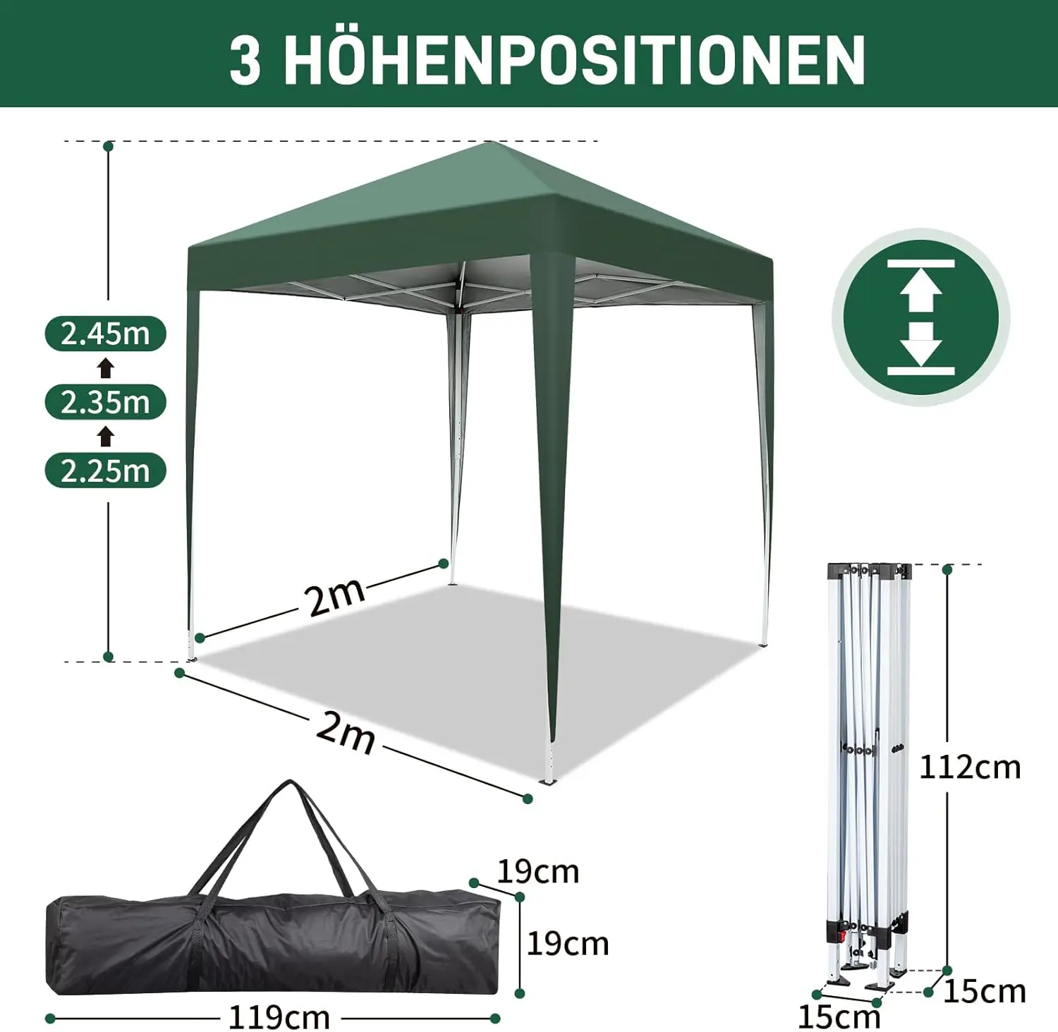 Tonnelle en acier vert 2x2m vue 8