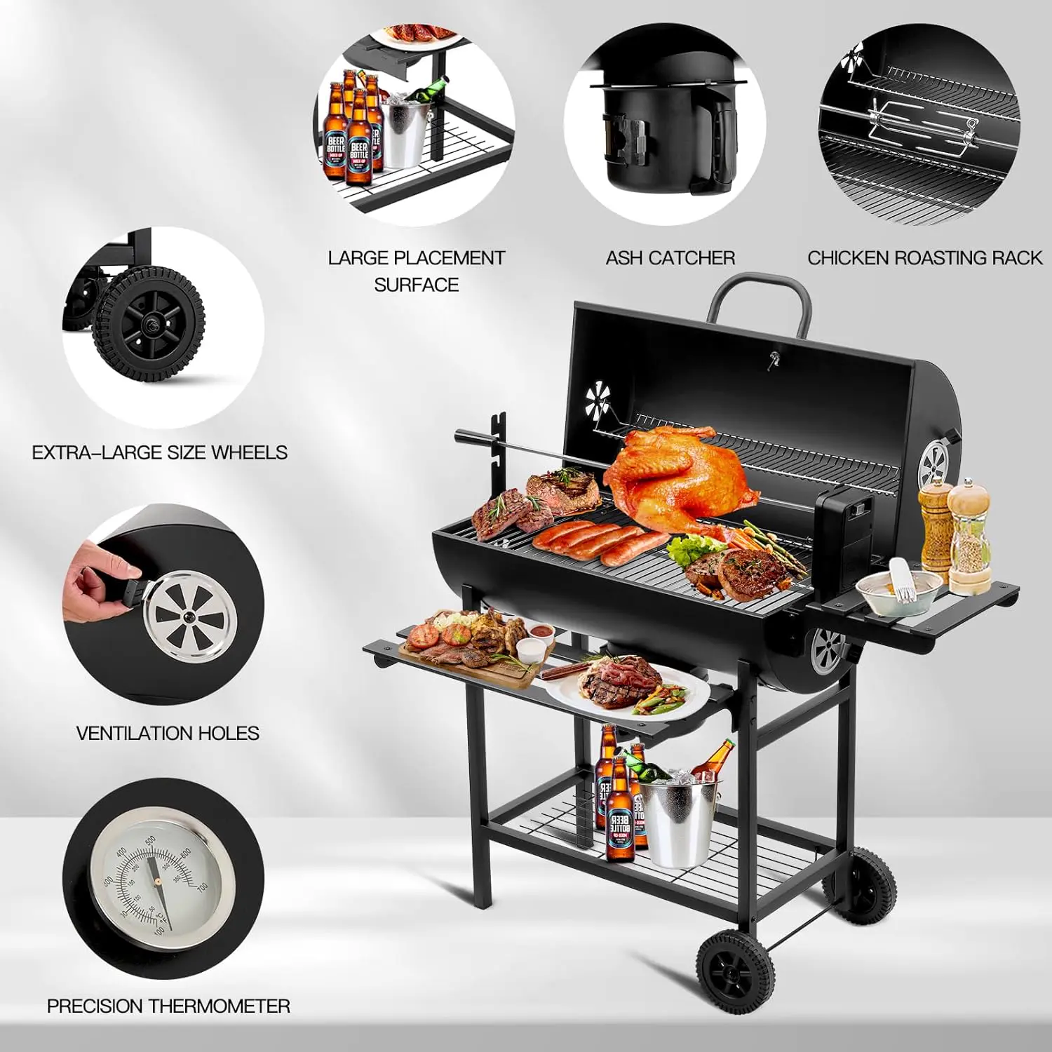 Barbecue à charbon en acier noir 85 x 118 cm vue 4