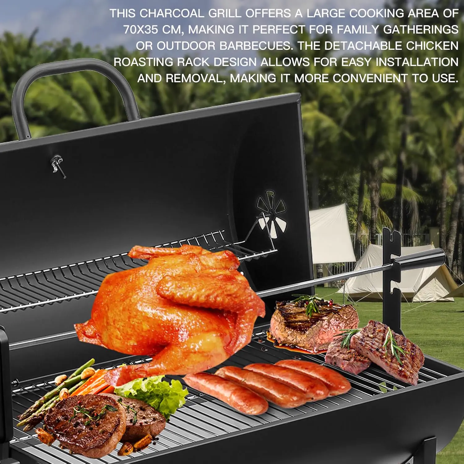 Barbecue à charbon en acier noir 85 x 118 cm vue 5