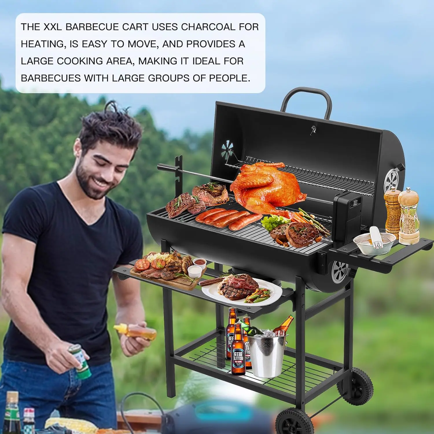 Barbecue à charbon en acier noir 85 x 118 cm vue 6