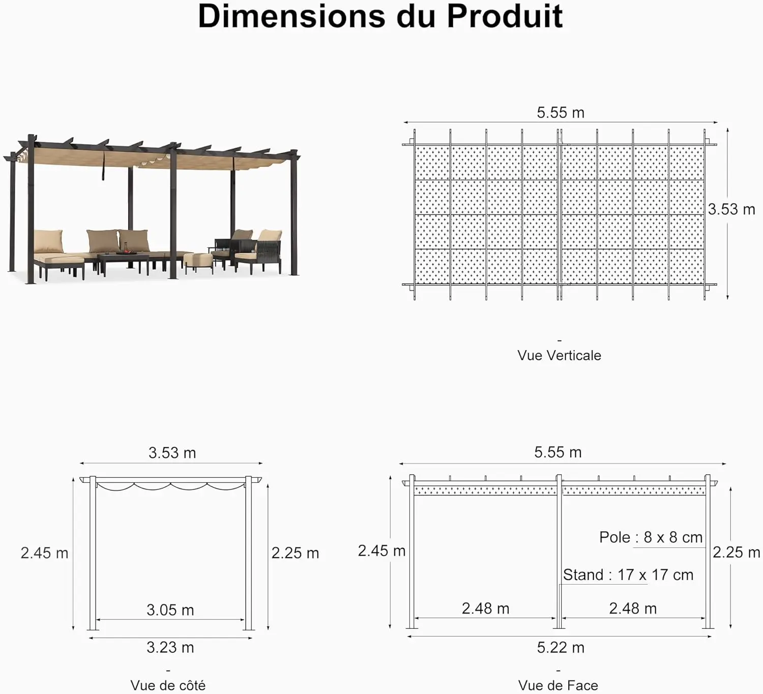 Pergola en aluminium kaki 15,2 m² vue 4