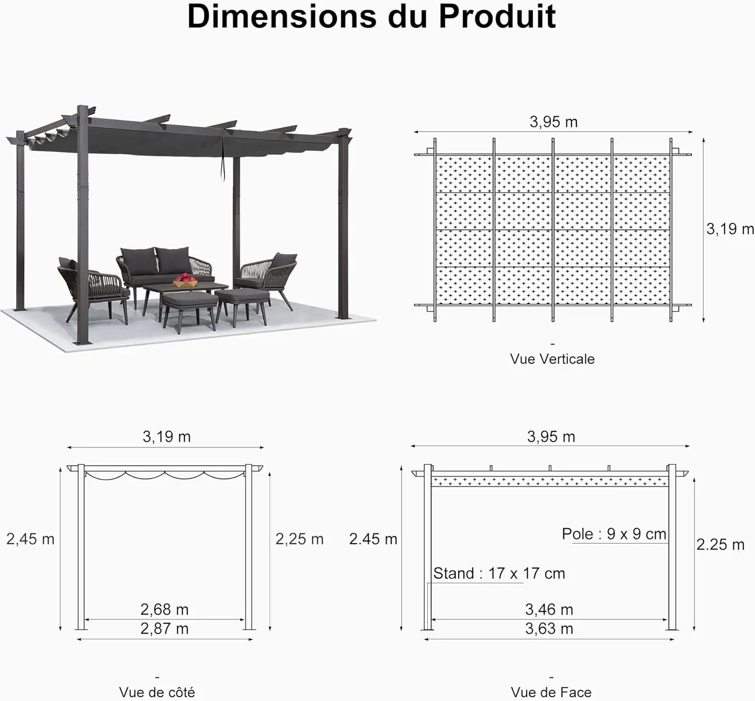 Pergola en aluminium gris 15,2 m² vue 4