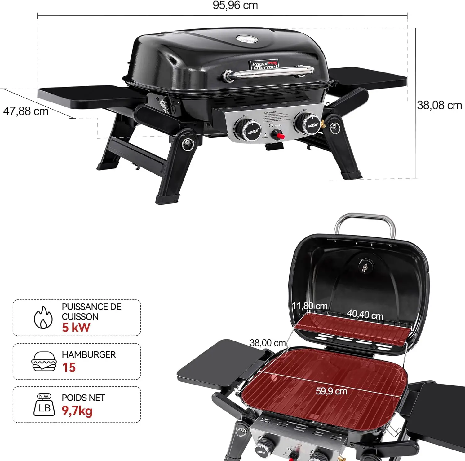 Barbecue à gaz en acier 48 × 37 cm vue 3