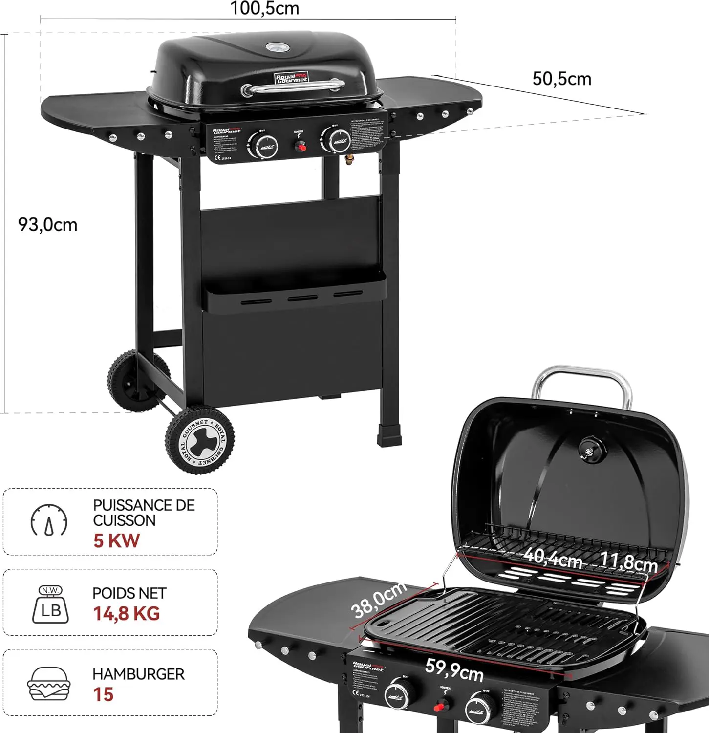 Barbecue à gaz en acier noir 23,5 x 37,4 cm vue 3
