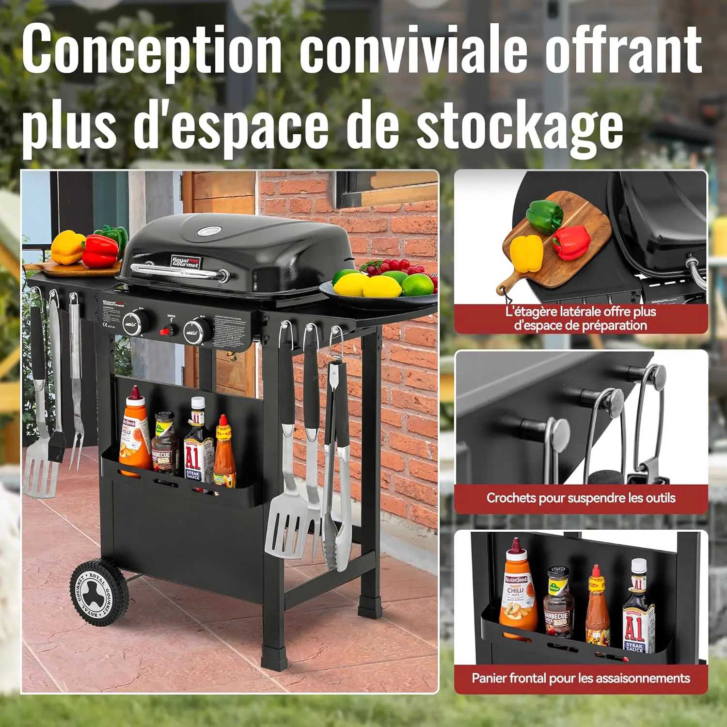 Barbecue à gaz en acier noir 23,5 x 37,4 cm vue 6