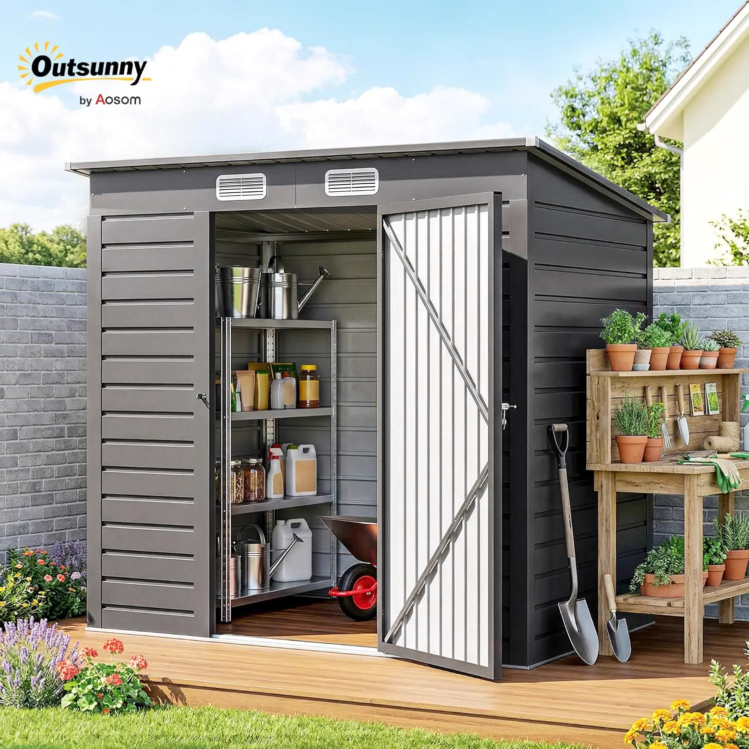 Abri de jardin en métal en acier gris 2,5 m² vue 2