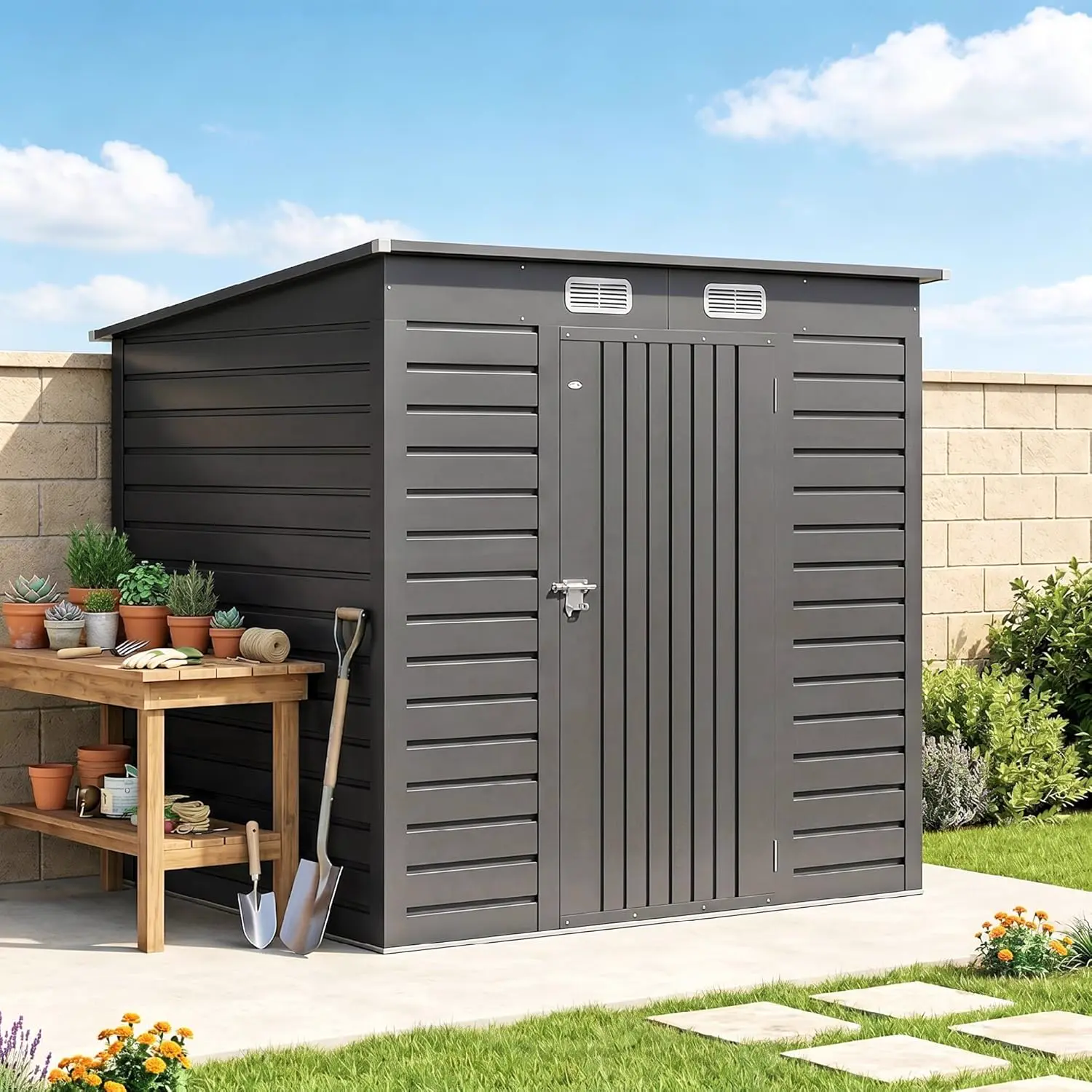 Abri de jardin en métal en acier gris 2,5 m² vue 9