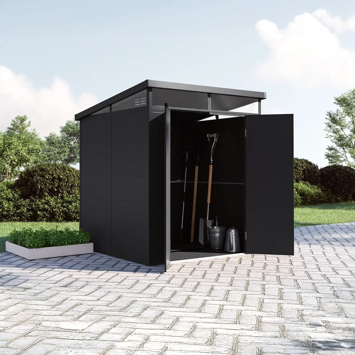 Abri de jardin en résine en aluminium anthracite vue 3