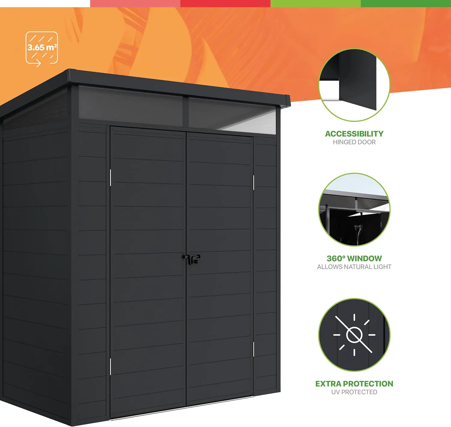 Abri de jardin en résine en aluminium anthracite vue 9