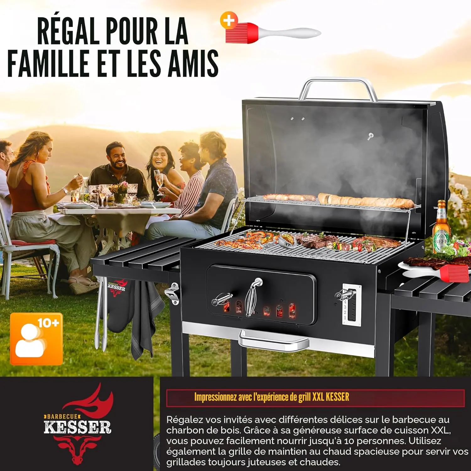 Barbecue à charbon en acier 76,5 x 83 cm vue 9