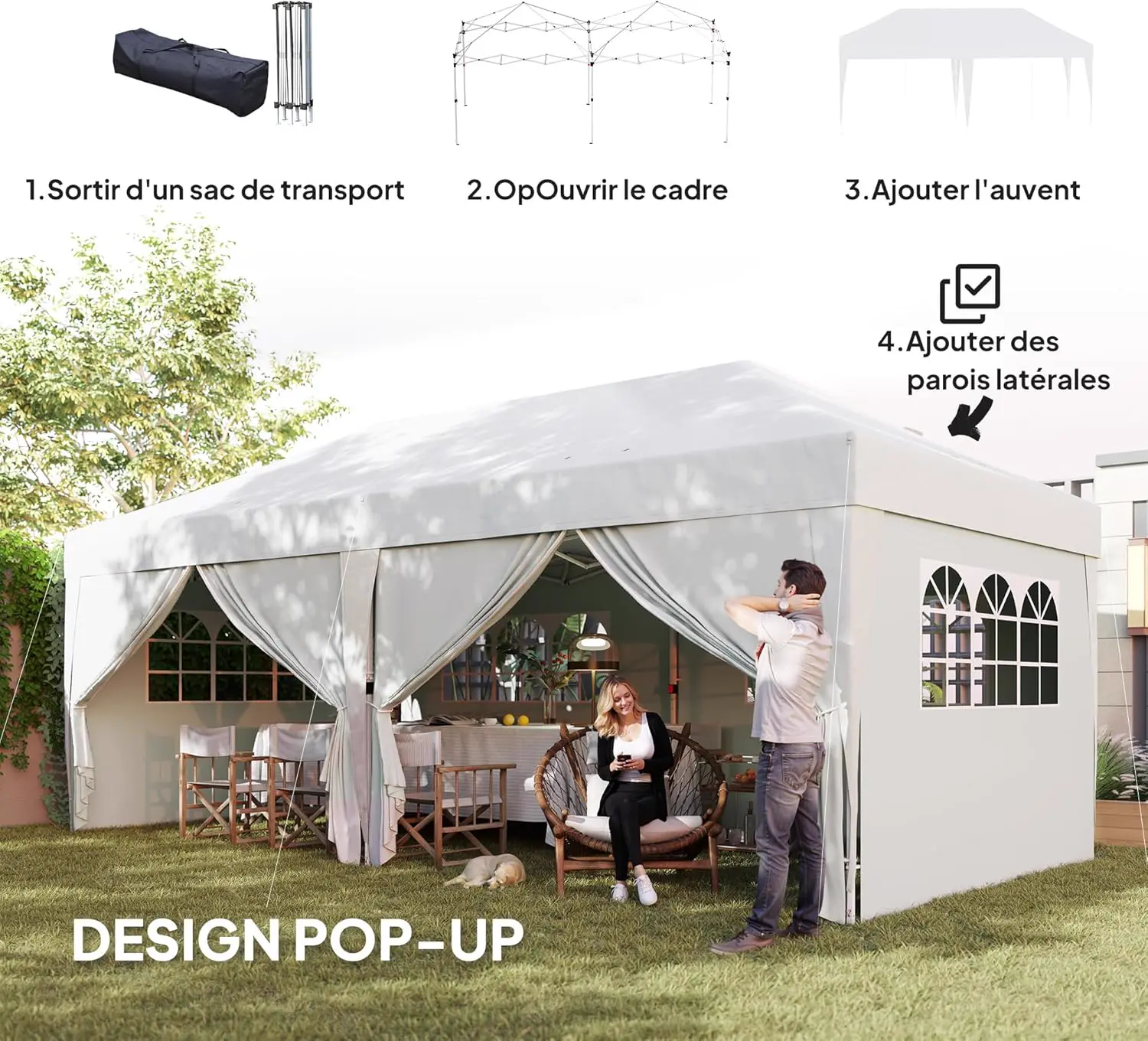 Tonnelle en acier blanc 3 x 6 m vue 3