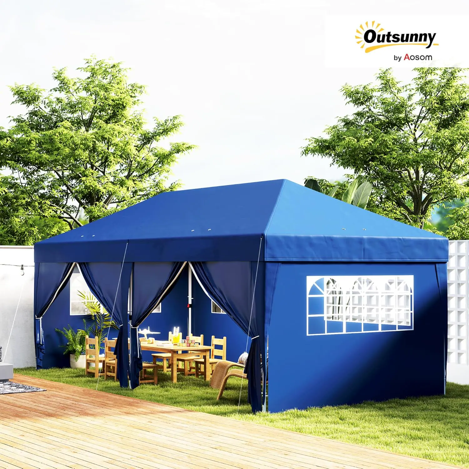Tonnelle en acier bleu 3 x 6 m vue 2