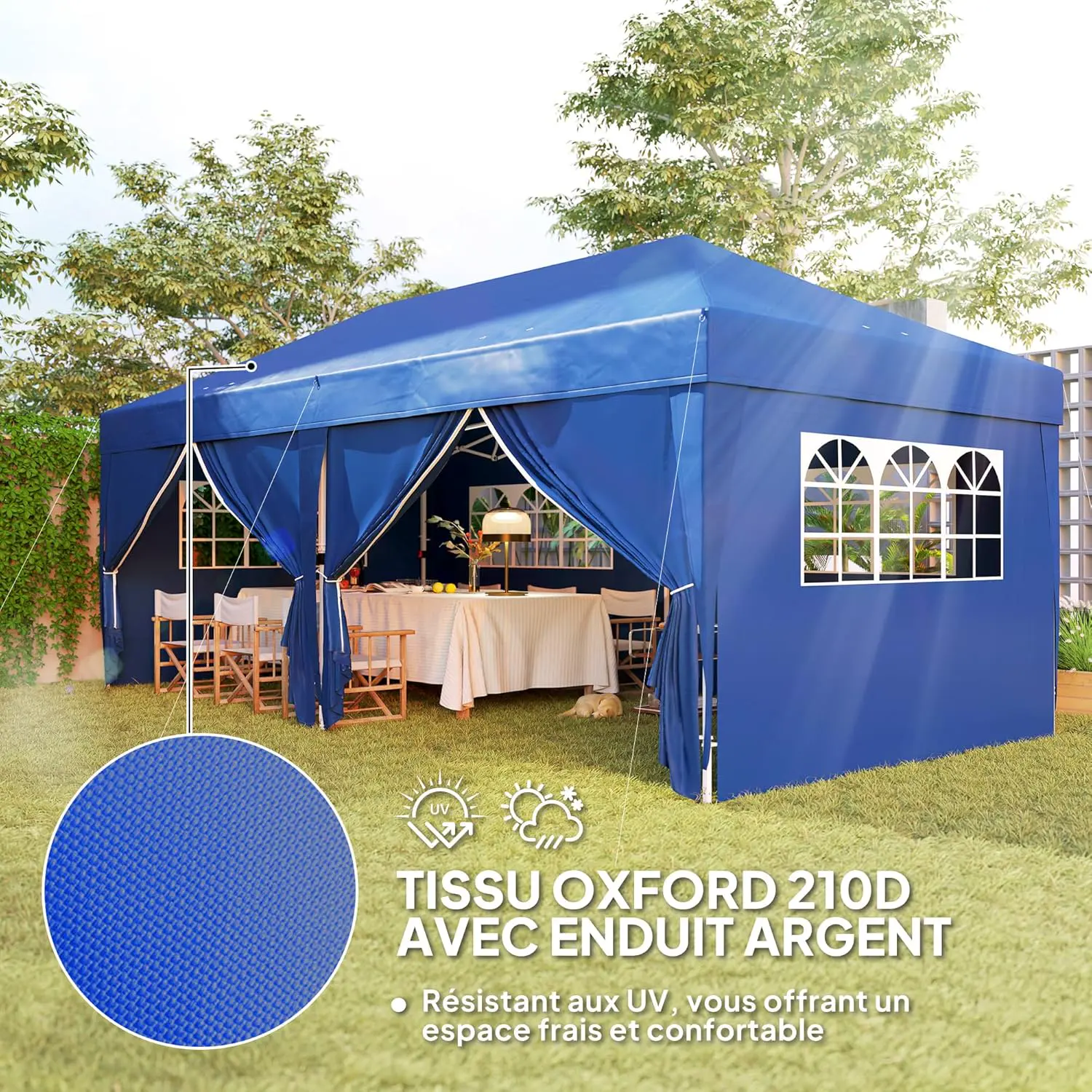 Tonnelle en acier bleu 3 x 6 m vue 4