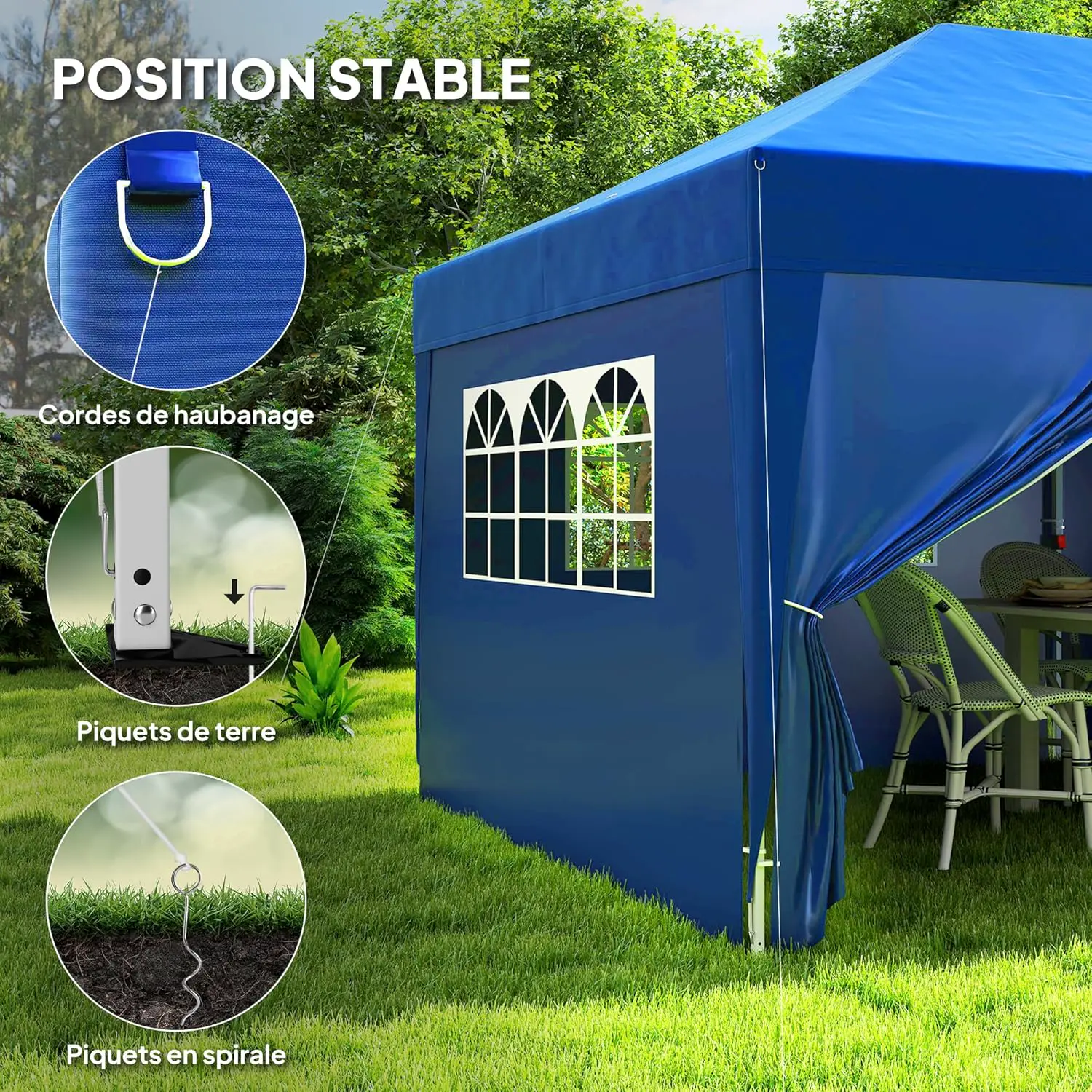 Tonnelle en acier bleu 3 x 6 m vue 5