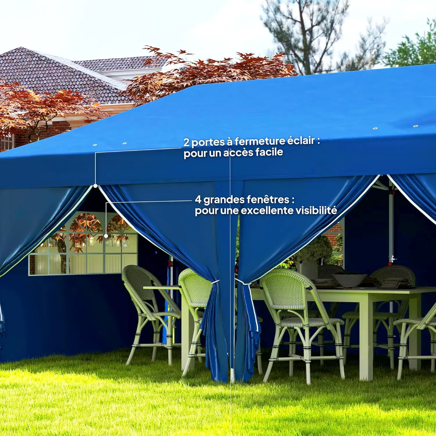 Tonnelle en acier bleu 3 x 6 m vue 6