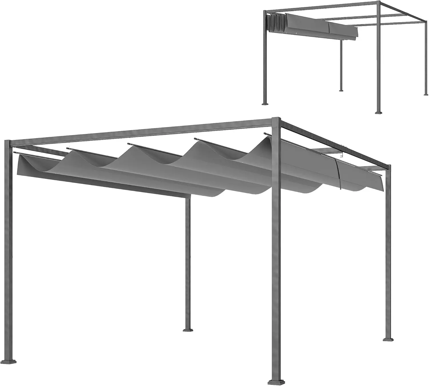 Outsunny Pergola coulissante pergola rétractable 4 x 3 m Structure métal époxy anticorrosion Toile Polyester Haute densité 180 g/m² Incluse Gris foncé