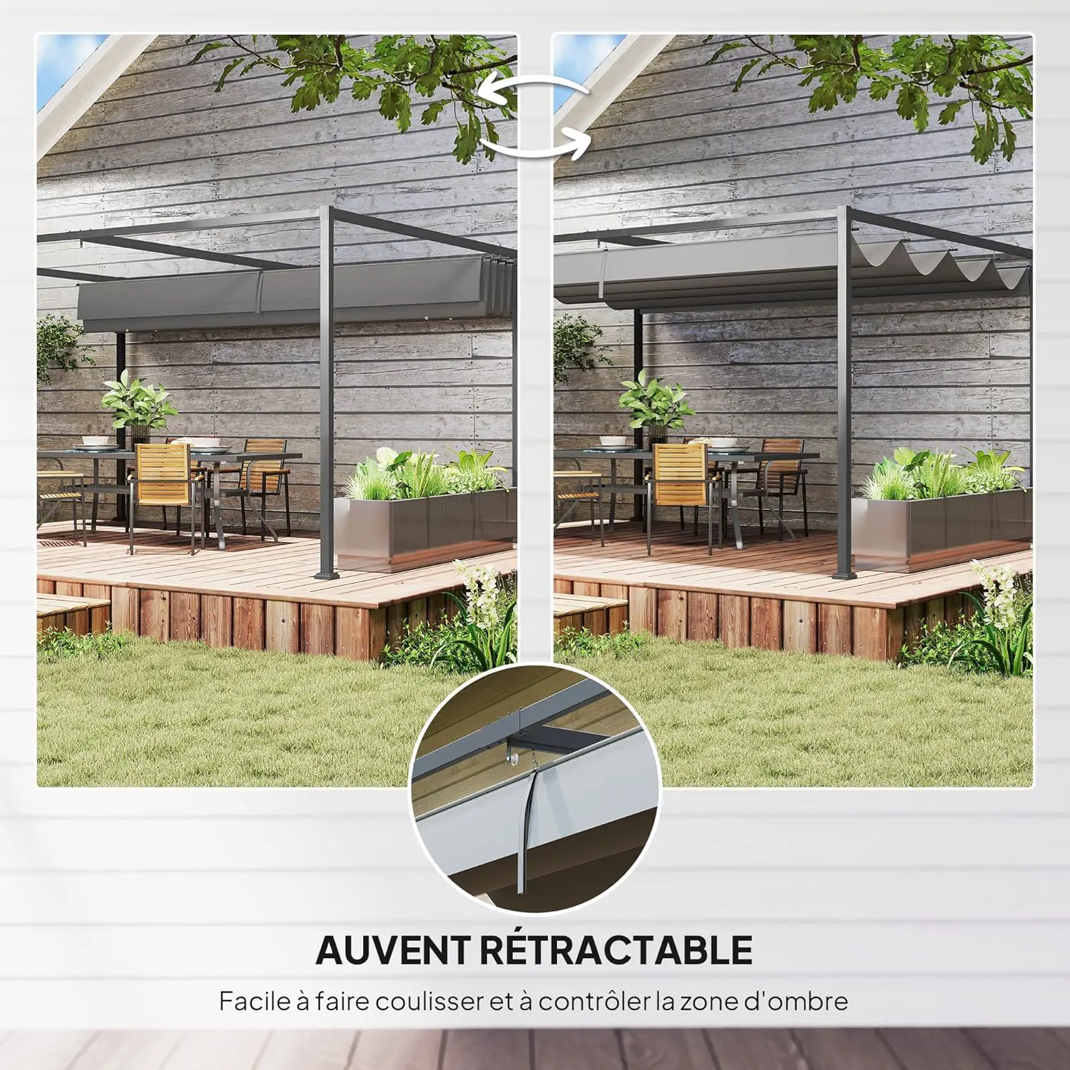 Pergola en métal gris 4 x 3 m rétractable vue 3