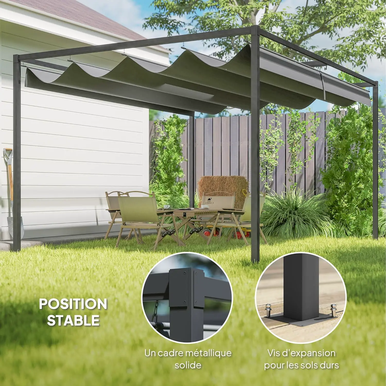 Pergola en métal gris 4 x 3 m rétractable vue 4