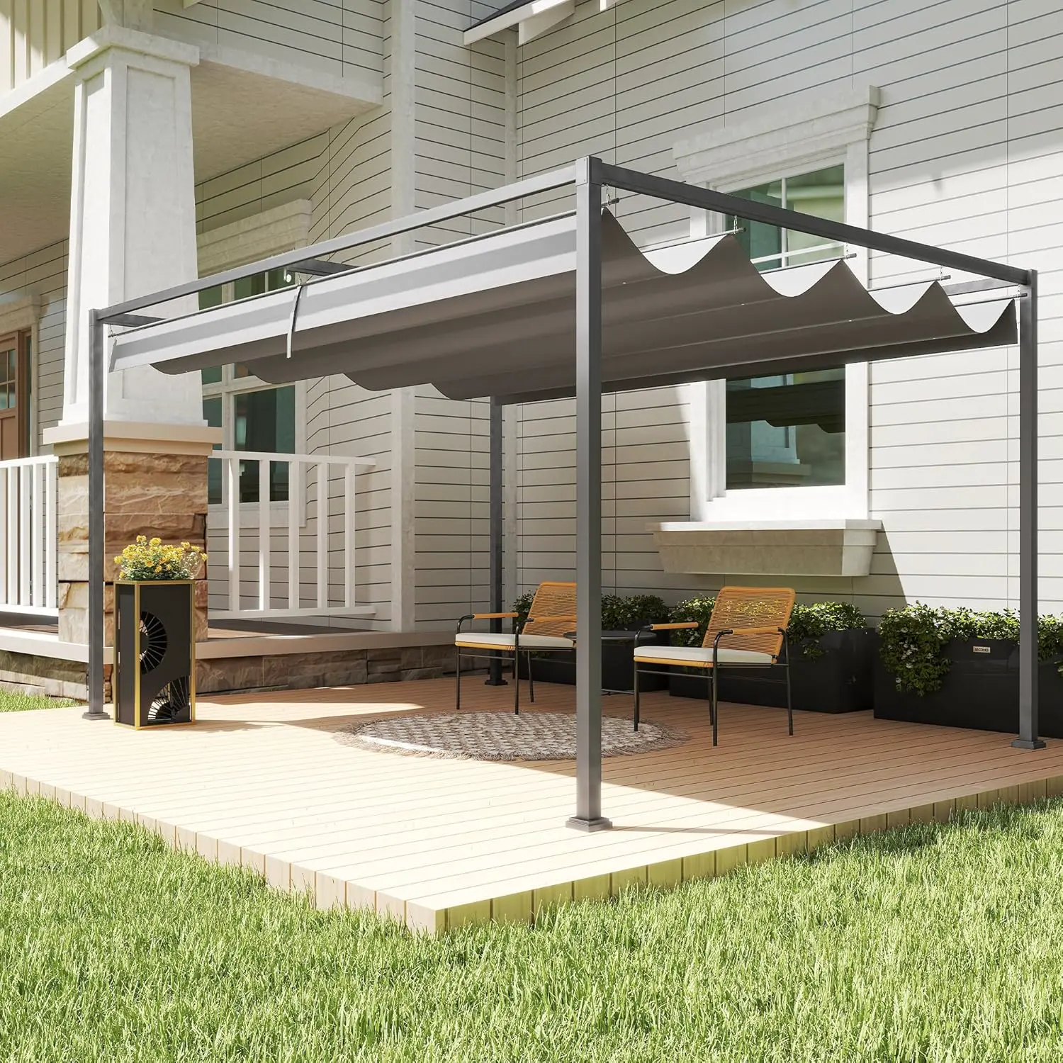 Pergola en métal gris 4 x 3 m rétractable vue 6