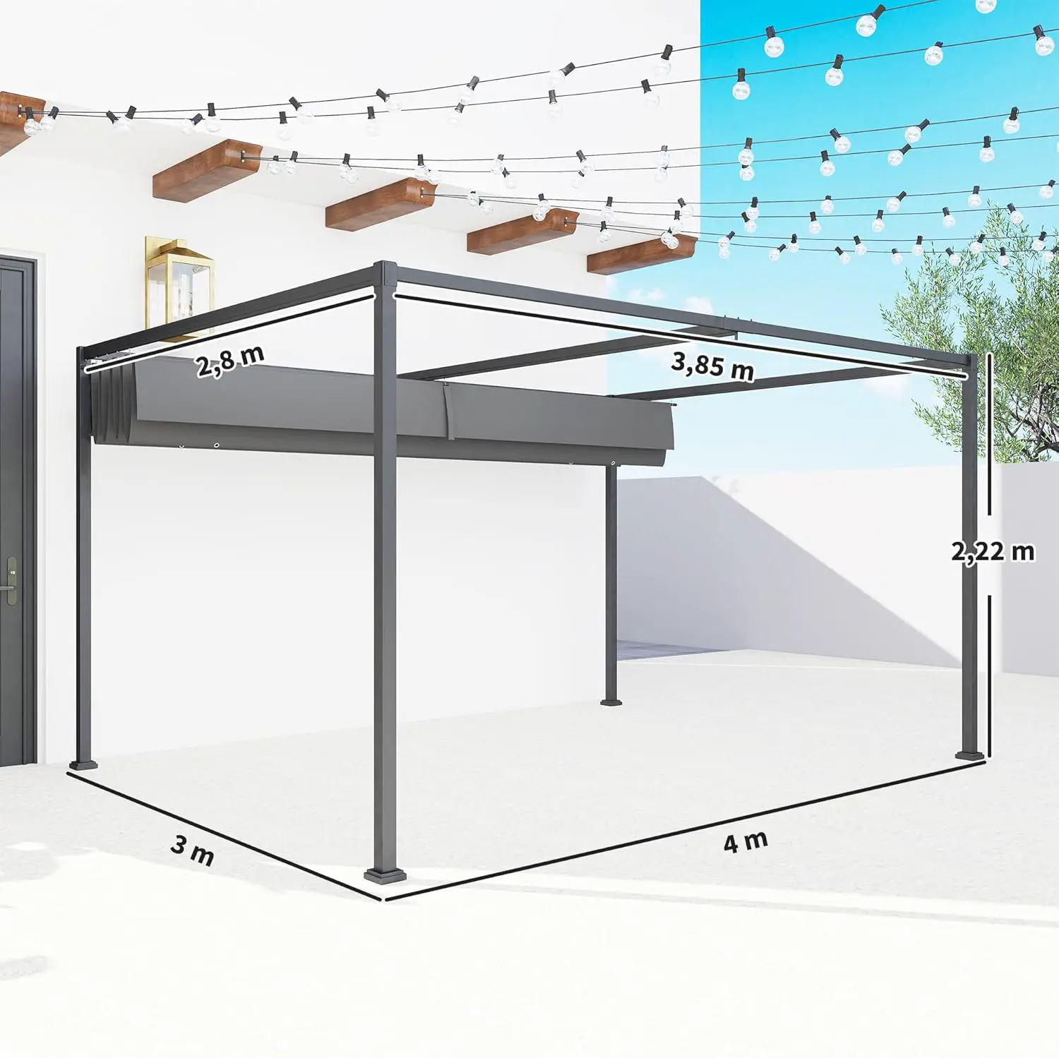 Pergola en métal gris 4 x 3 m rétractable vue 7