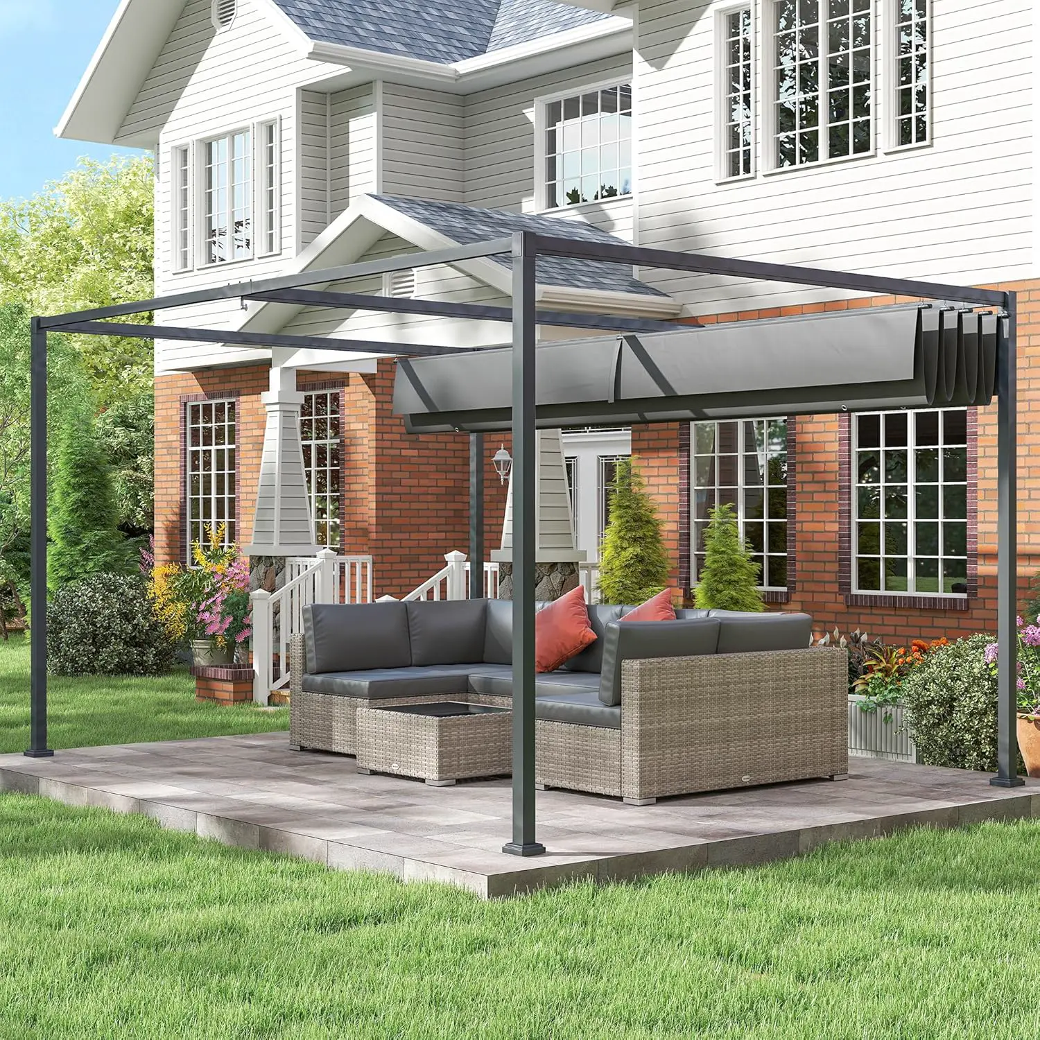 Pergola en métal gris 4 x 3 m rétractable vue 8