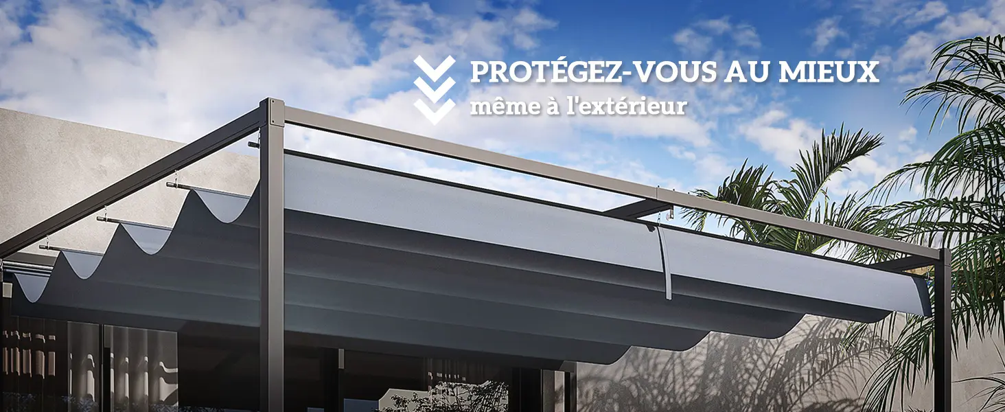 Pergola en métal gris 4 x 3 m rétractable — contenu détaillé 3