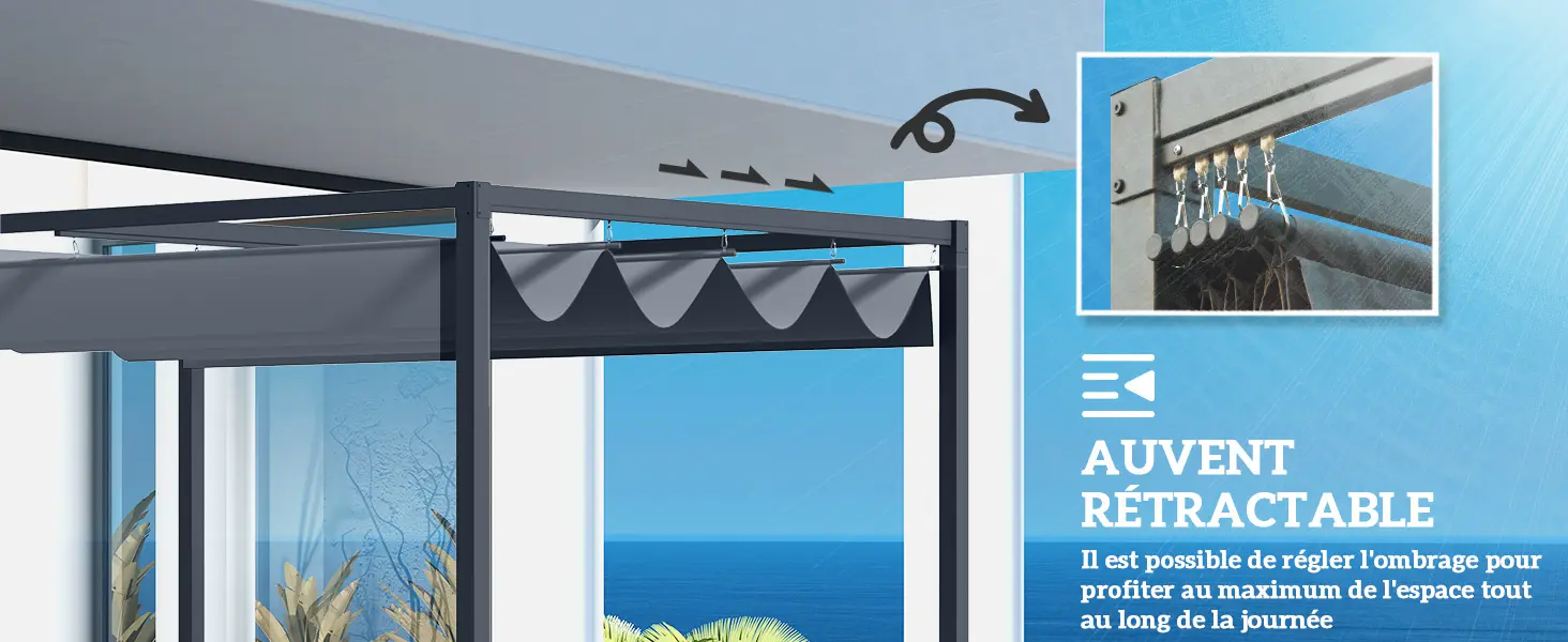 Pergola en métal gris 4 x 3 m rétractable — contenu détaillé 4